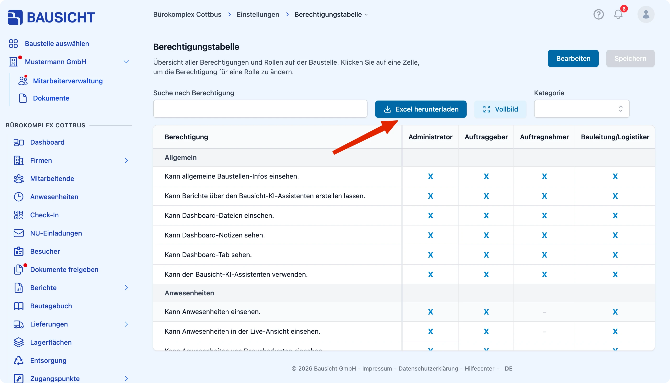 Schaltfläche „Excel herunterladen“