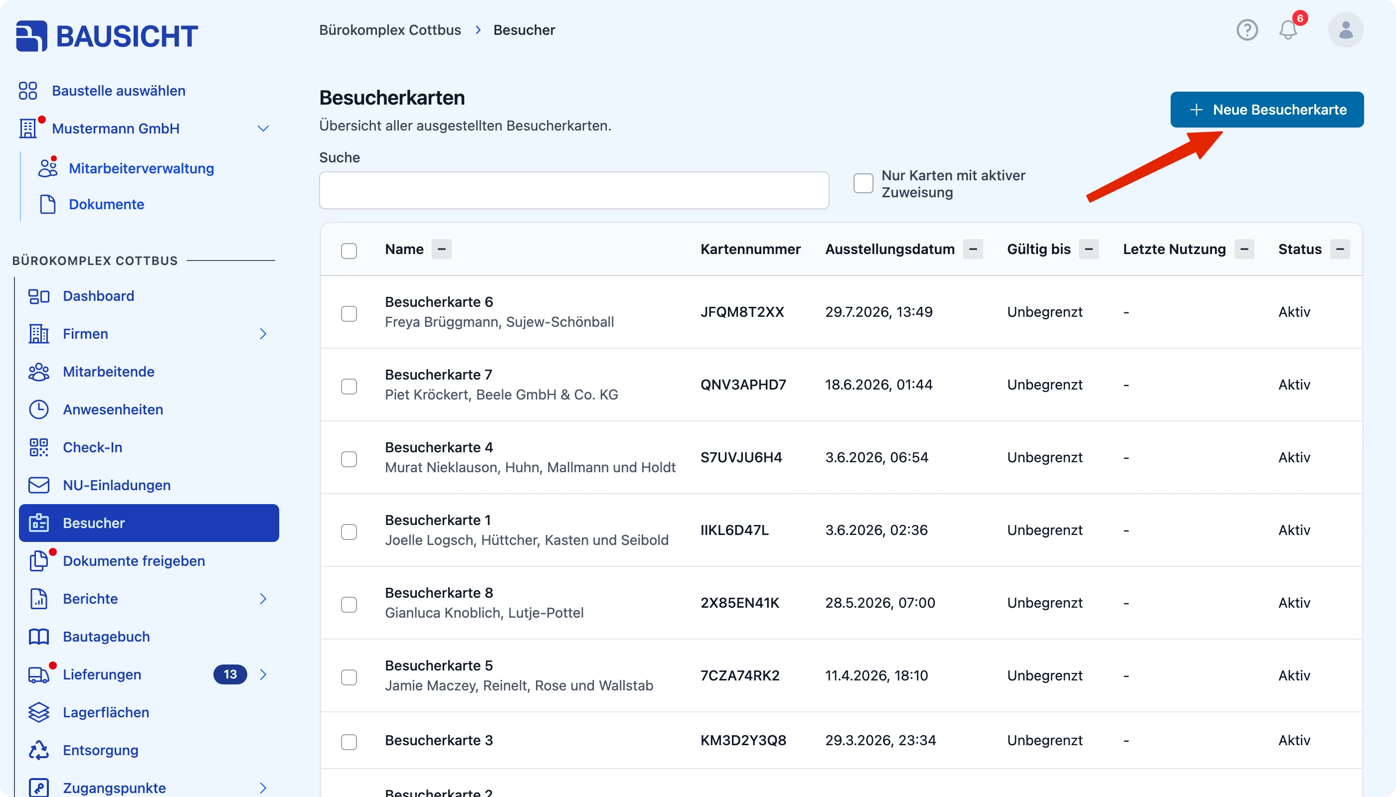 Neue Besucherkarte anlegen