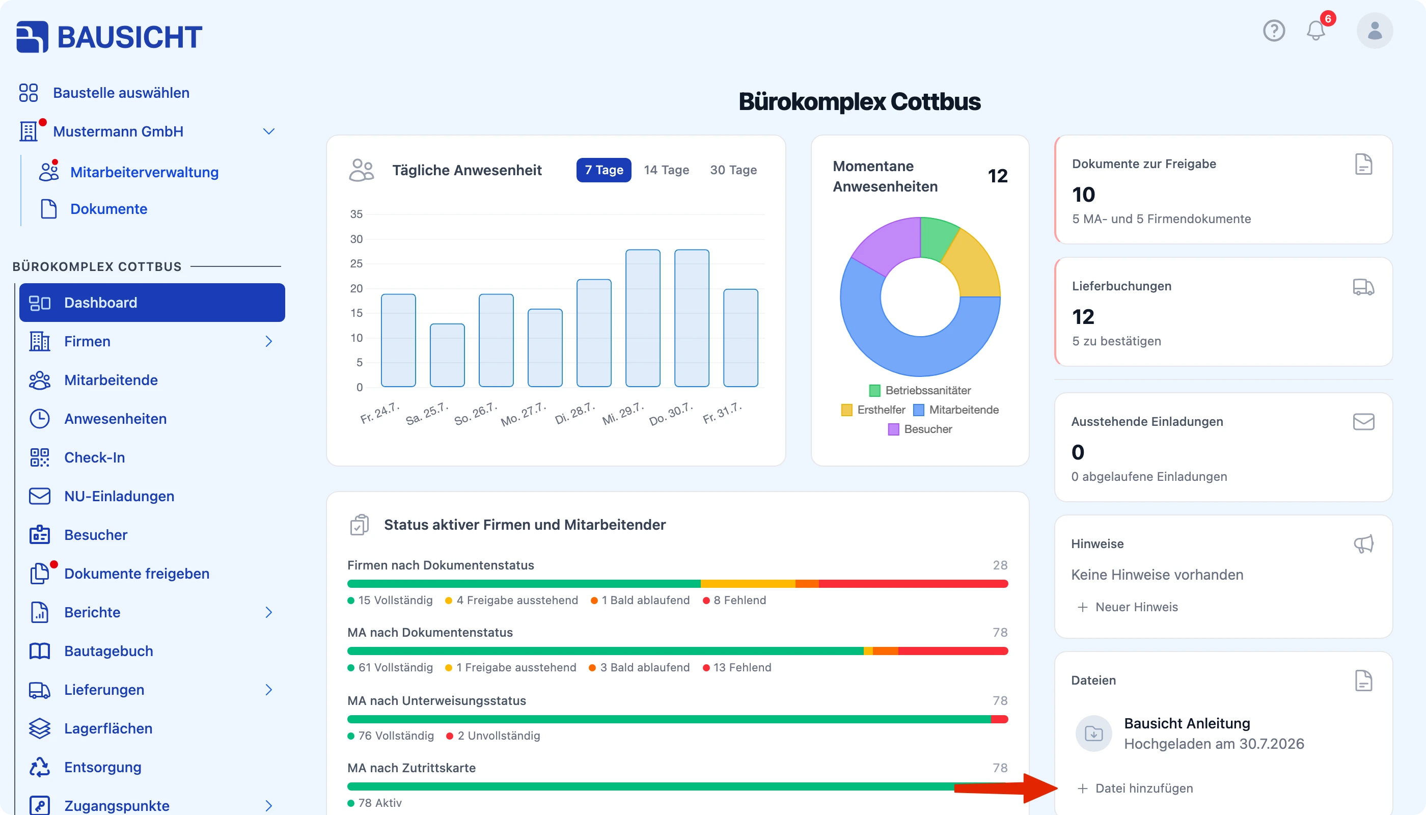Dashboard mit der Schaltfläche “Datei hinzufügen”