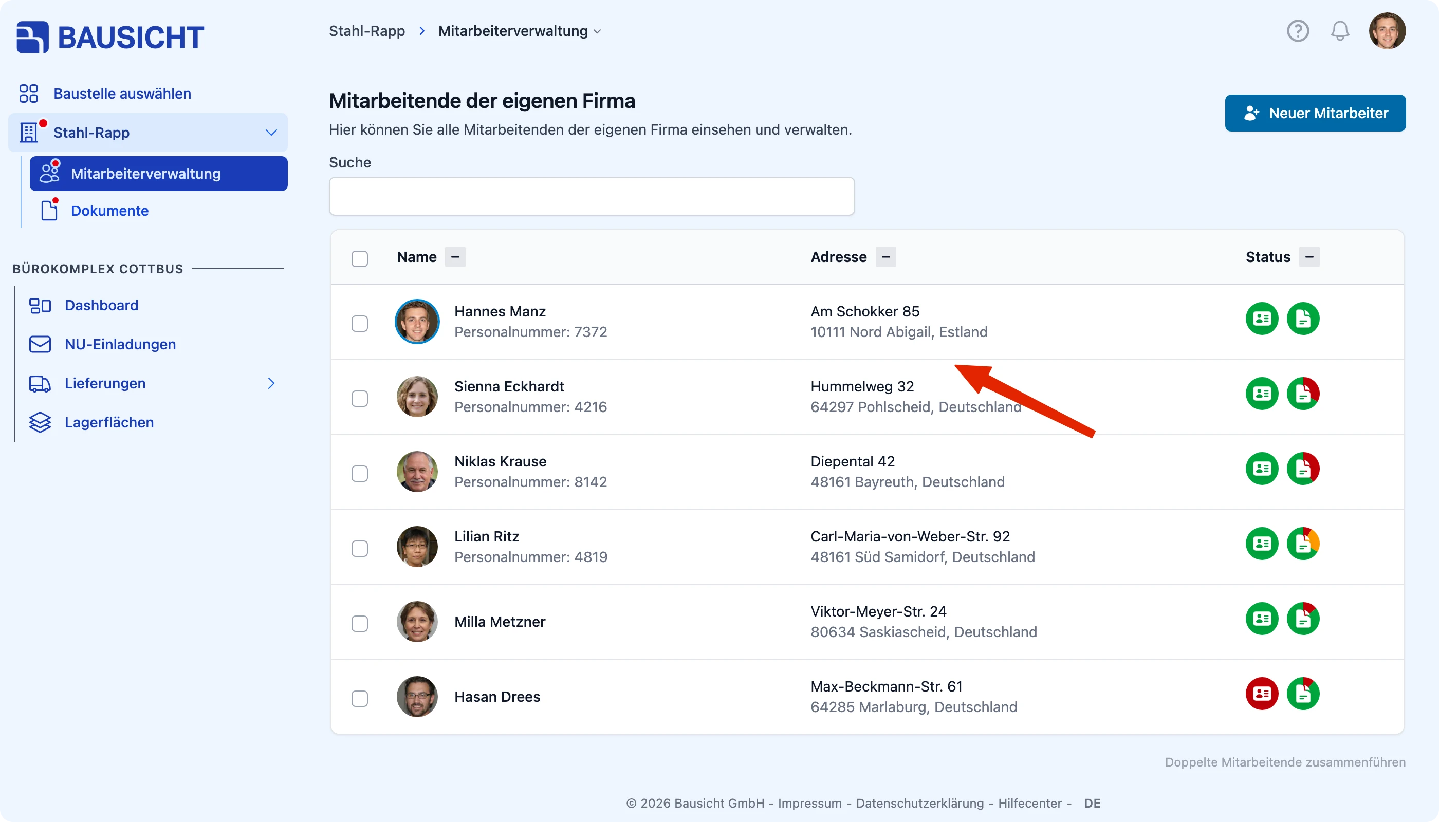 Person in der Mitarbeiterverwaltung öffnen