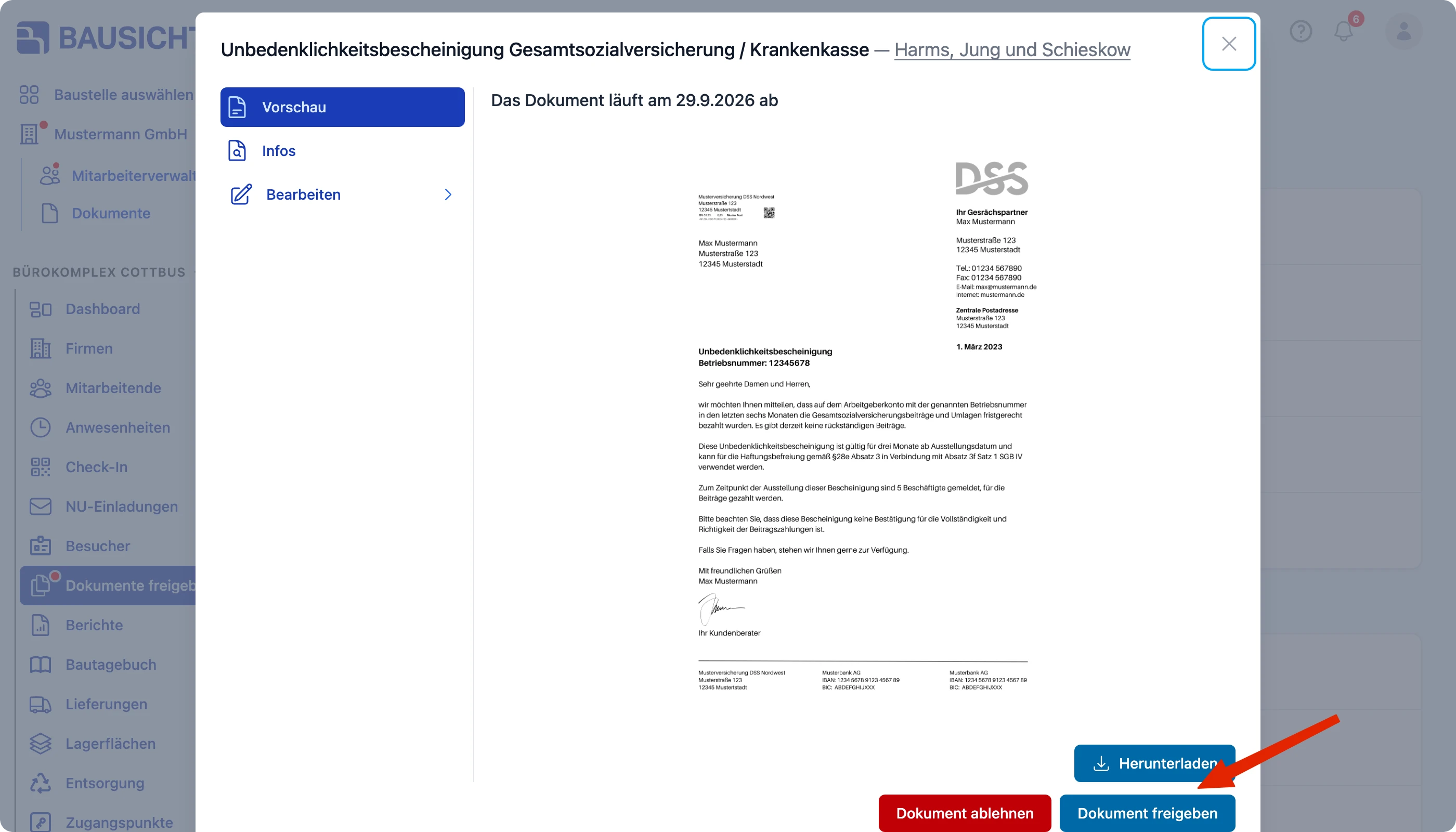 Schaltfläche „Dokument freigeben“
