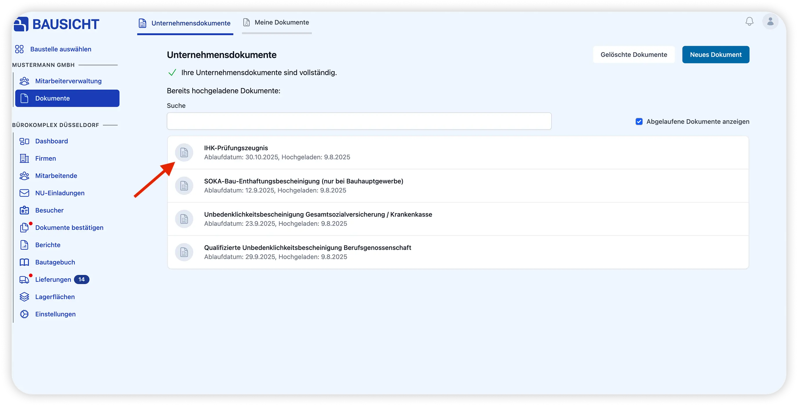 Dokument auswählen