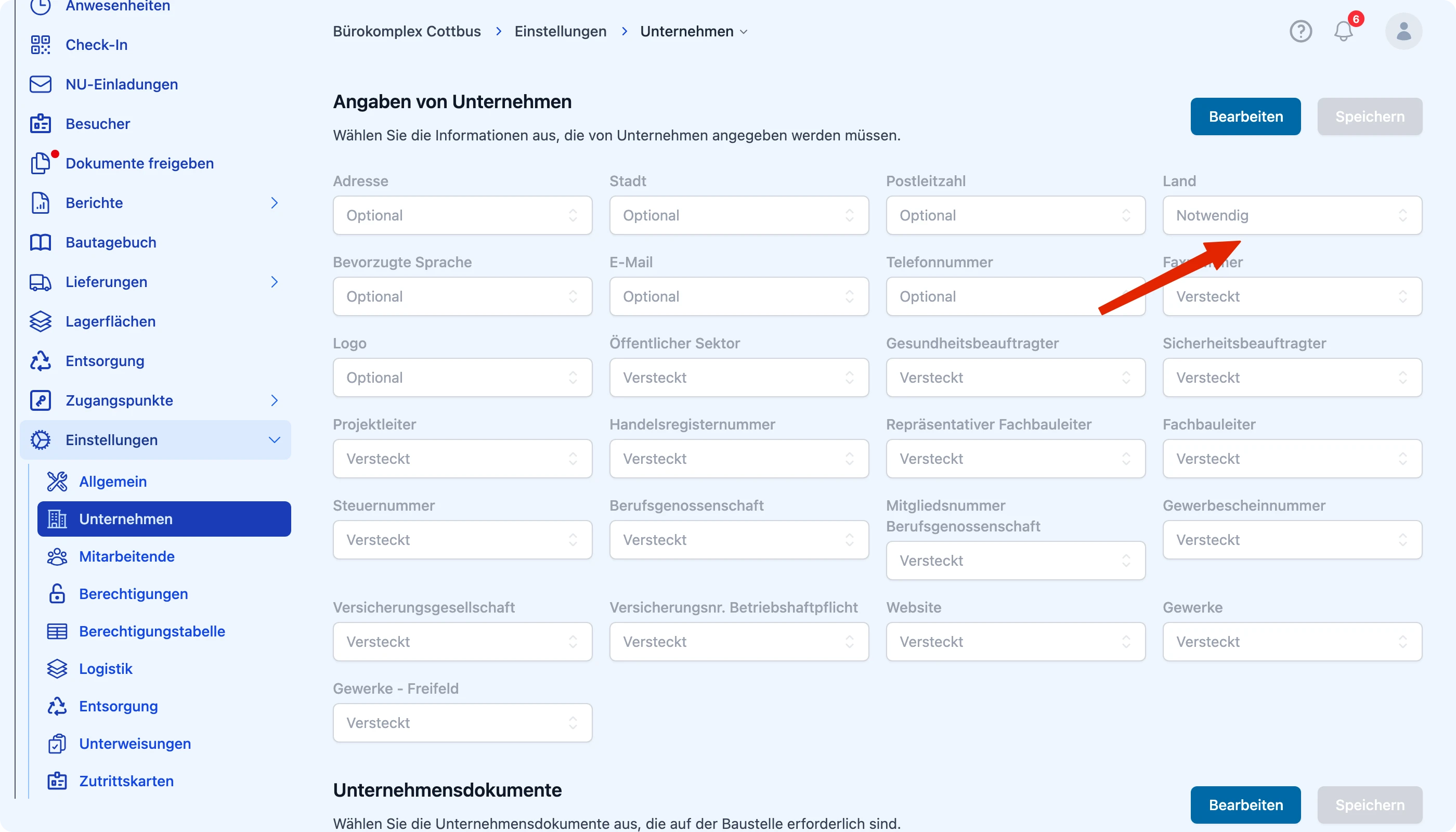 Dokumente als notwendig, optional oder versteckt einstufen