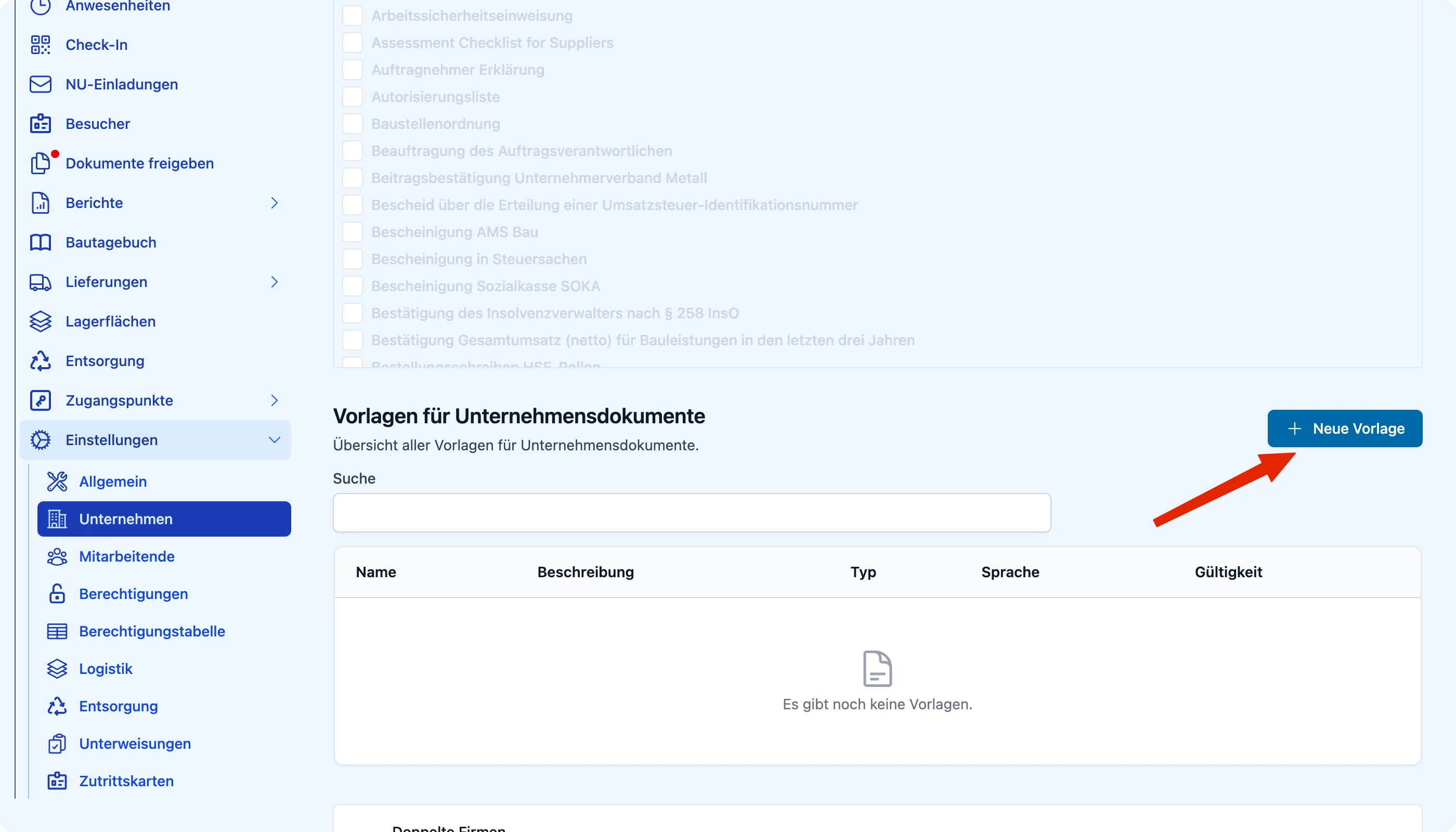 Schaltfläche „Neue Vorlage“