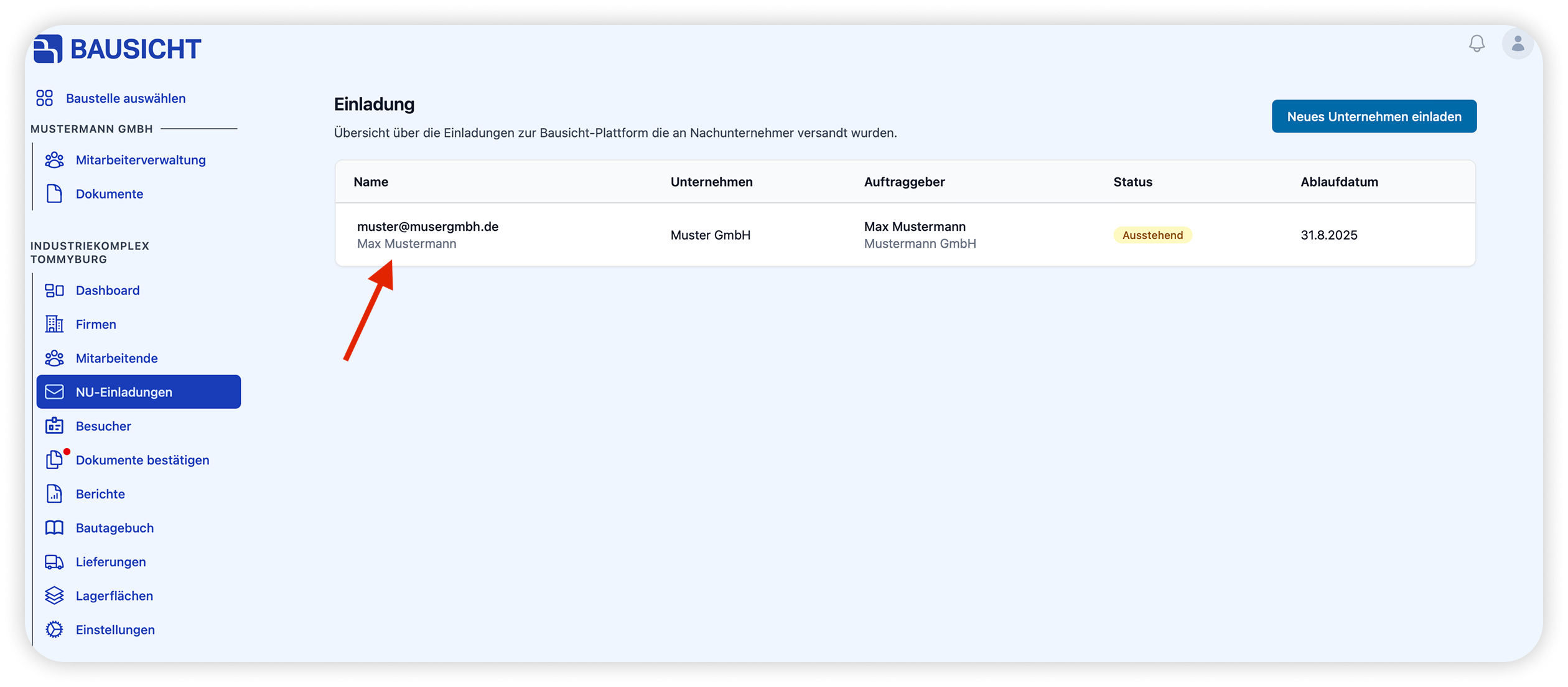 Einladung auswählen