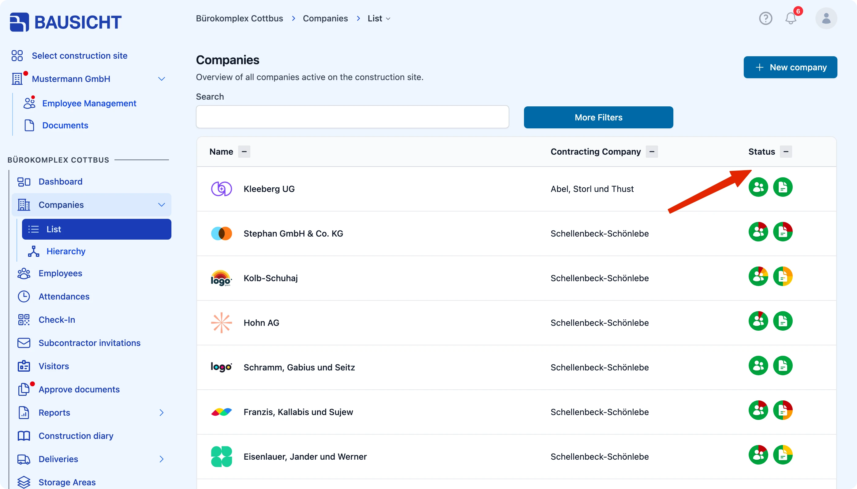 Traffic-light status in the company list