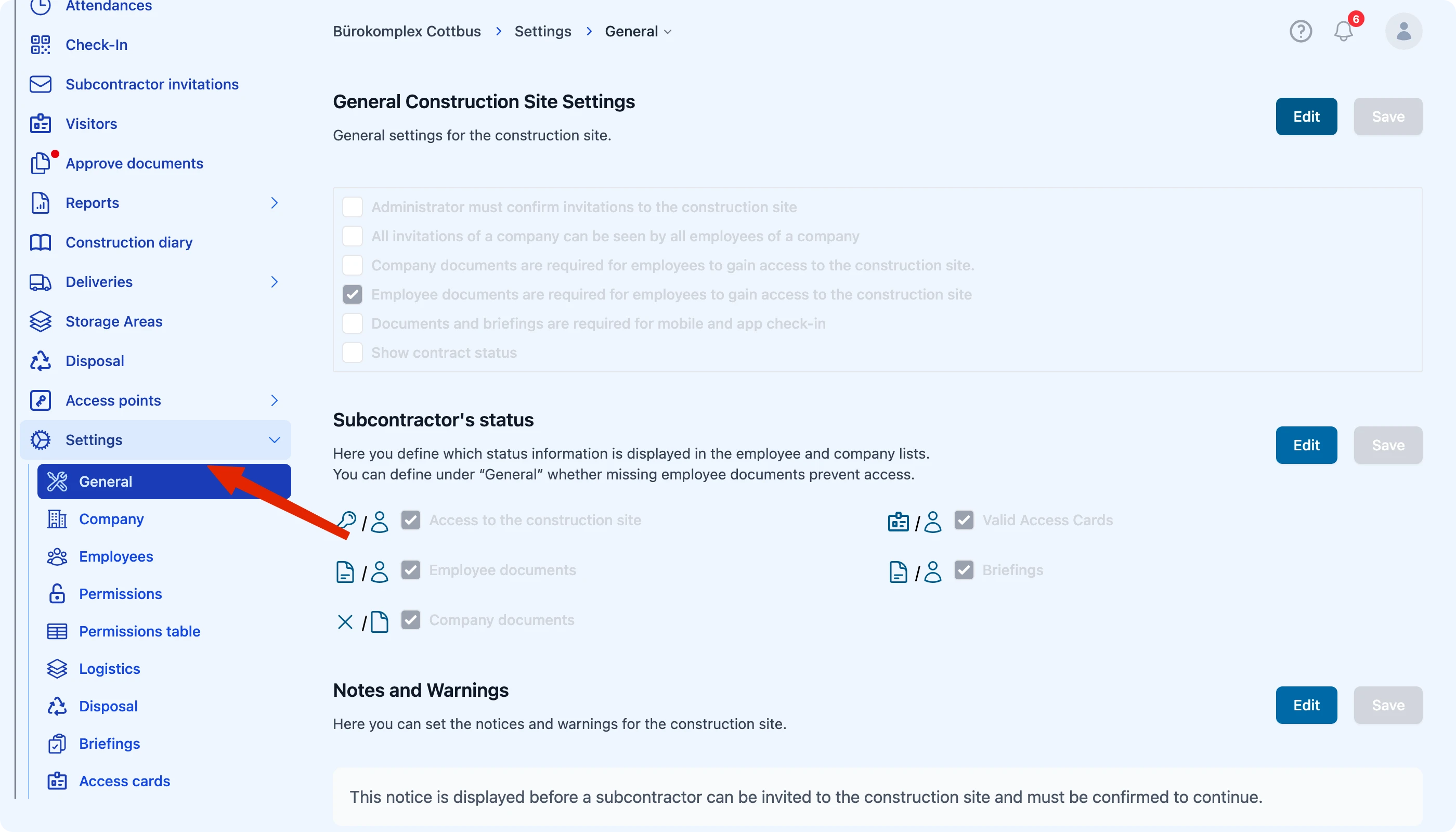 Opening Settings in the left-hand navigation
