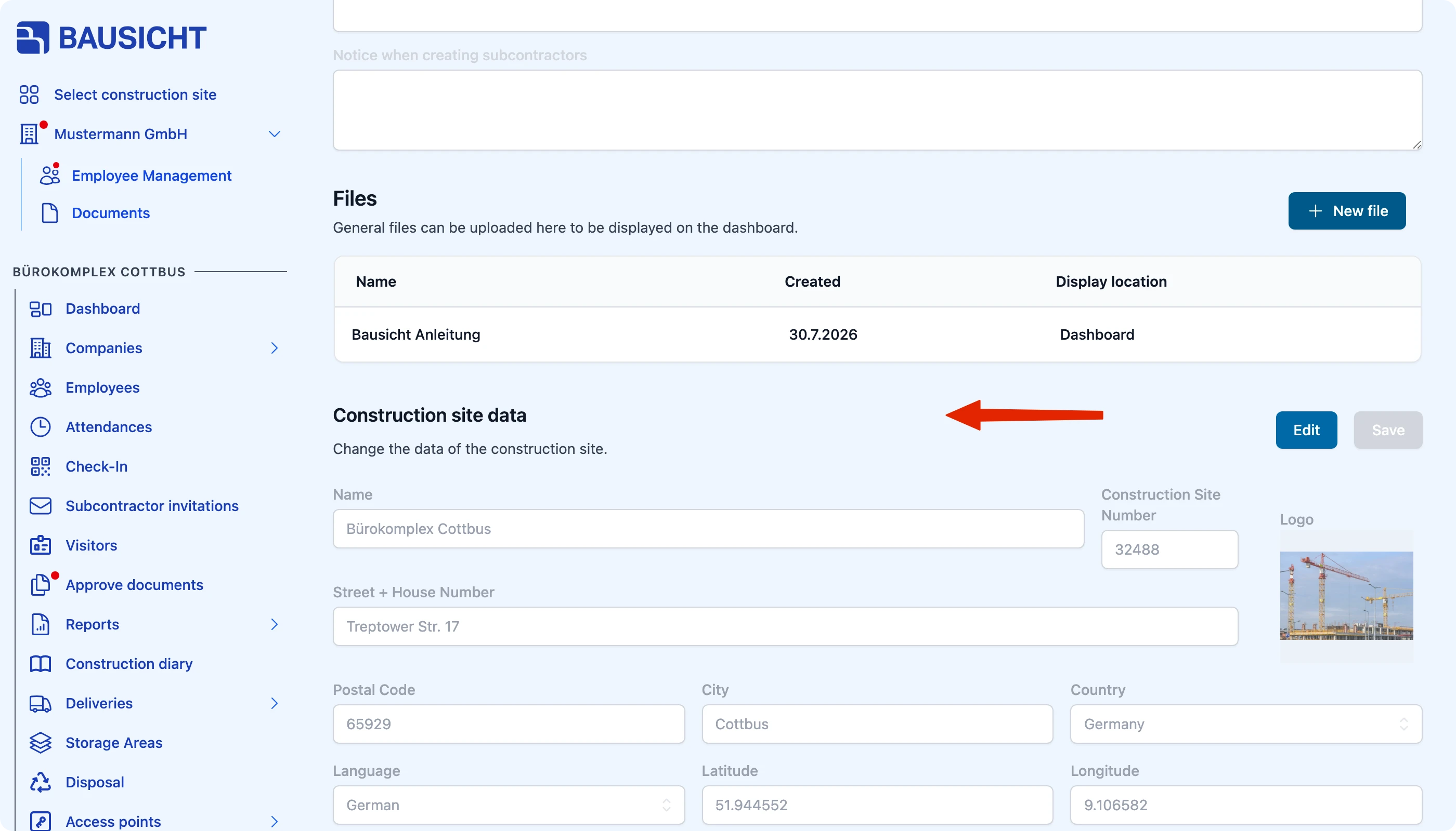 Site data section in the general settings