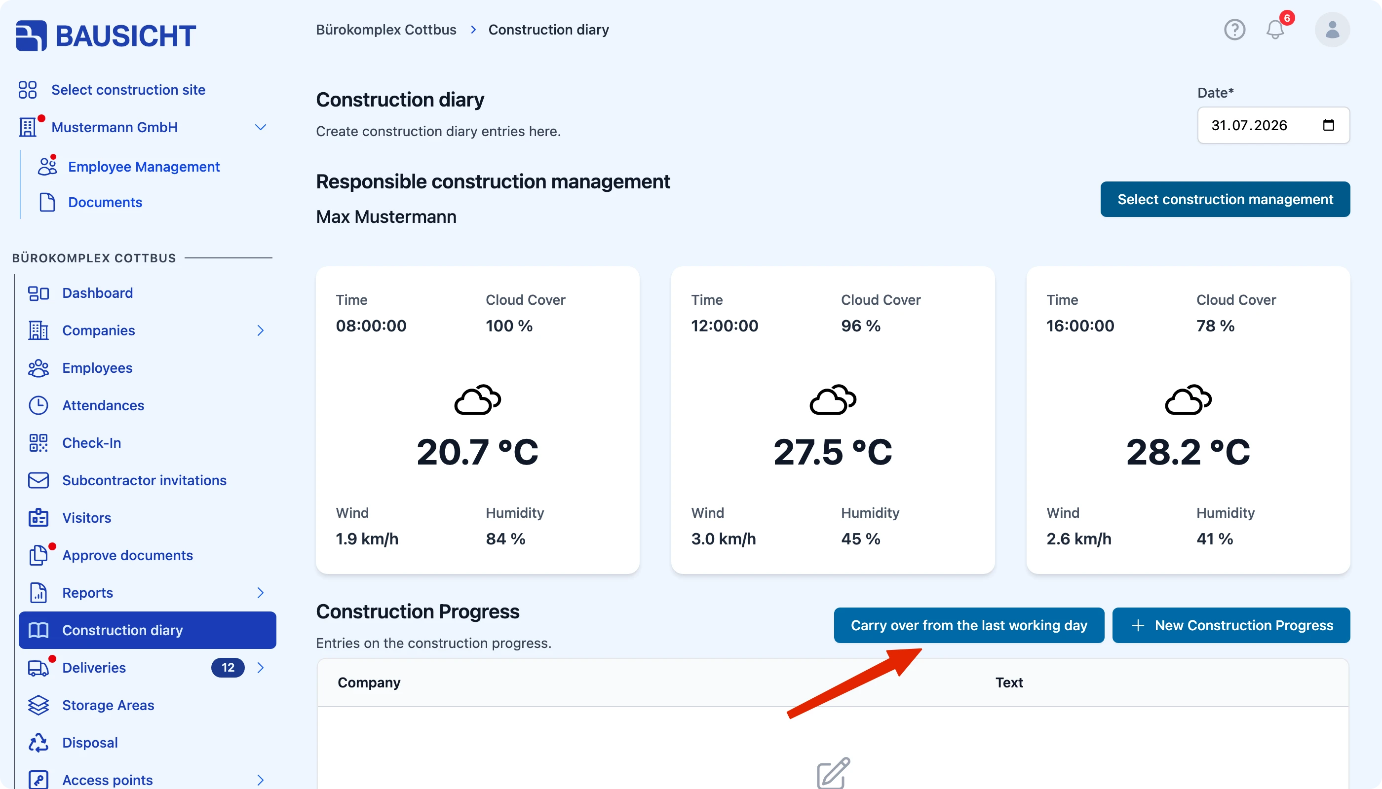 “Copy from last working day” button