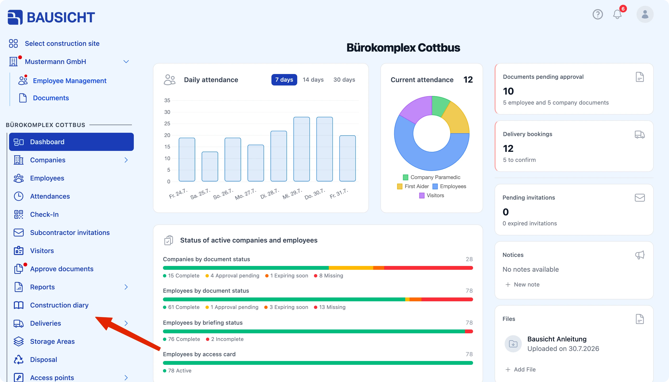 Open Construction diary in the left navigation