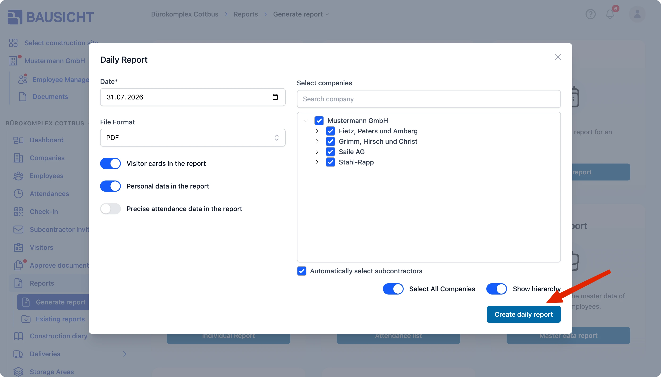 Set the period, file format and companies