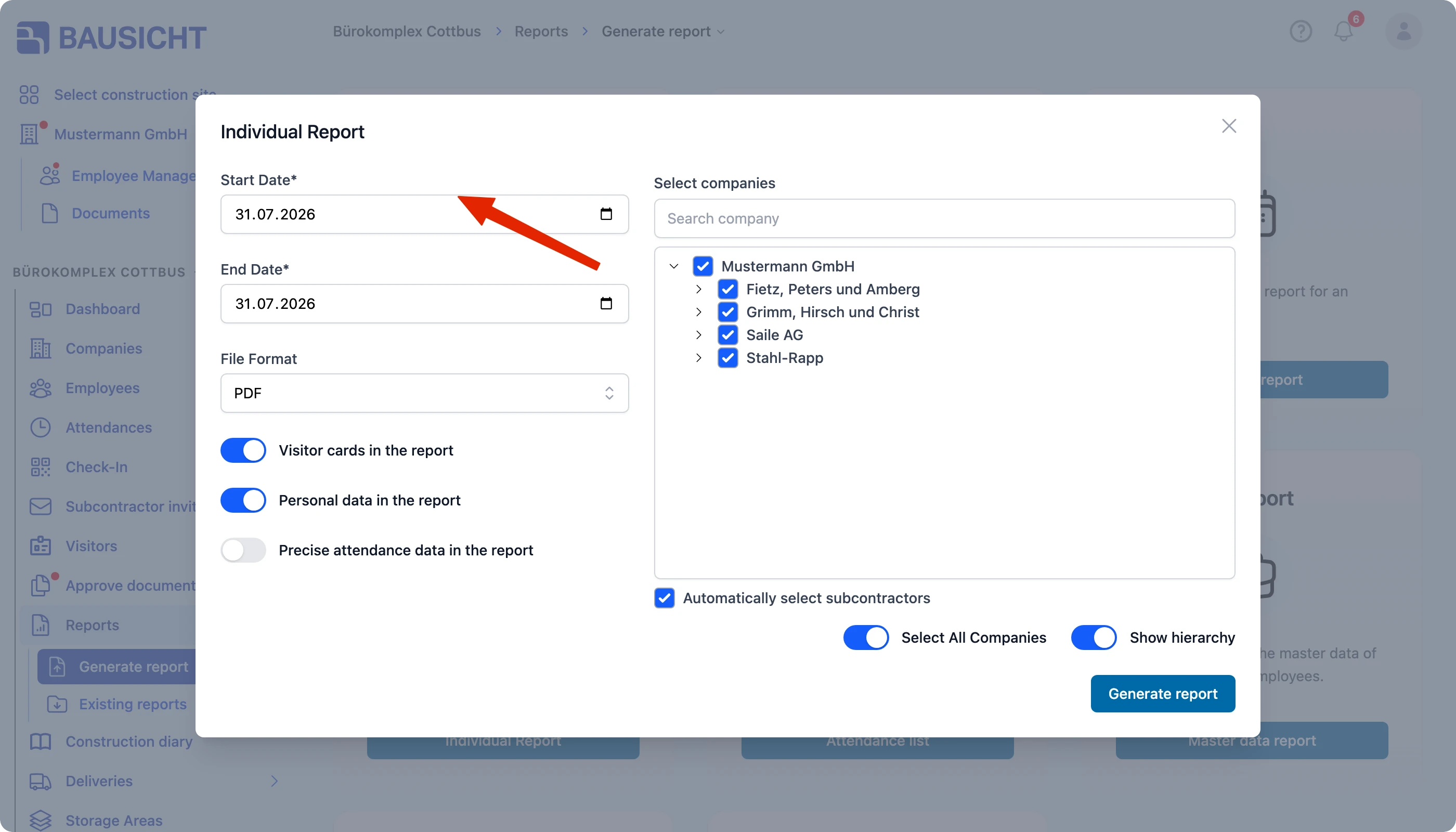 Start and end date for the individual report