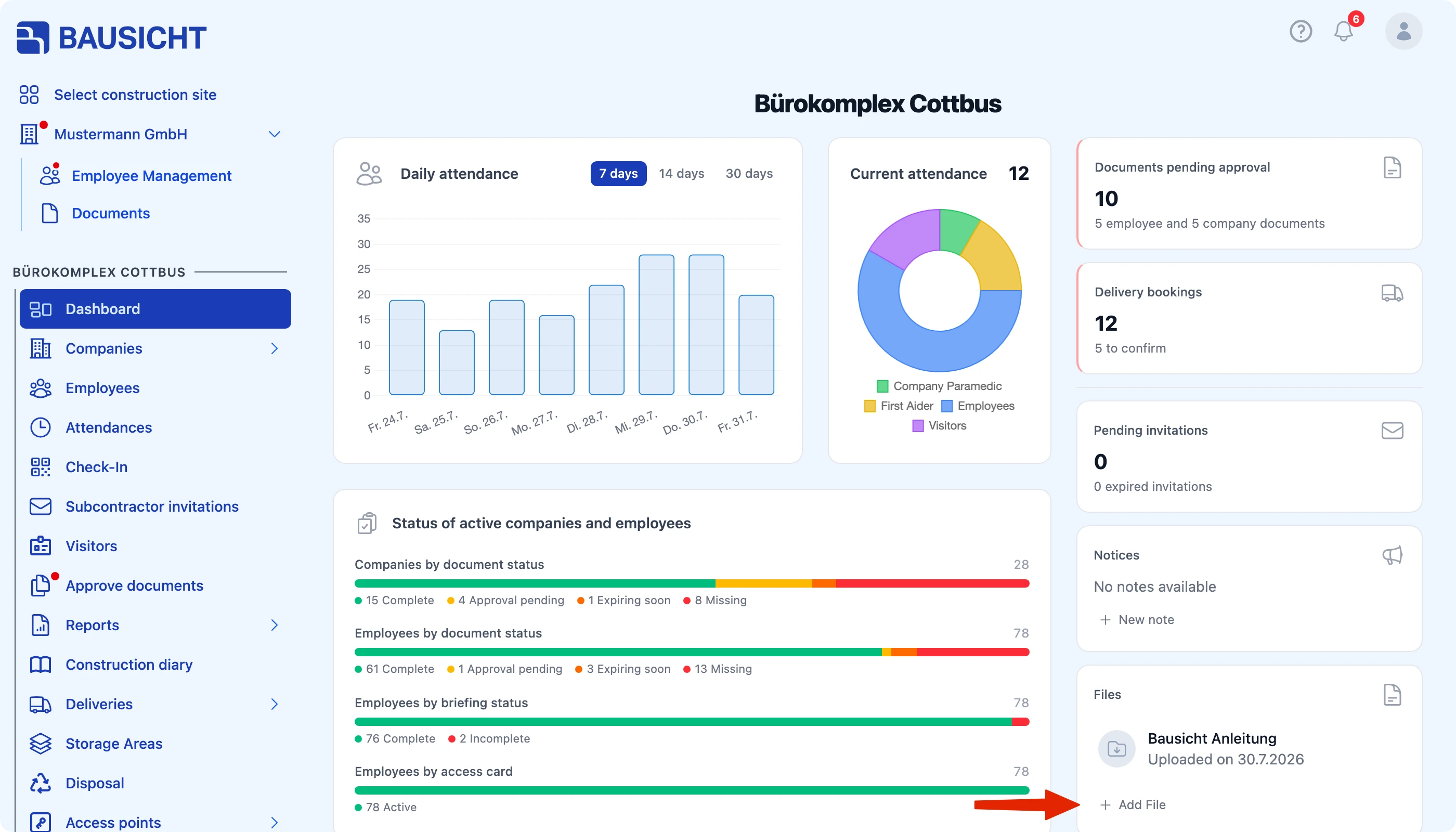 Dashboard with the “Add file” button