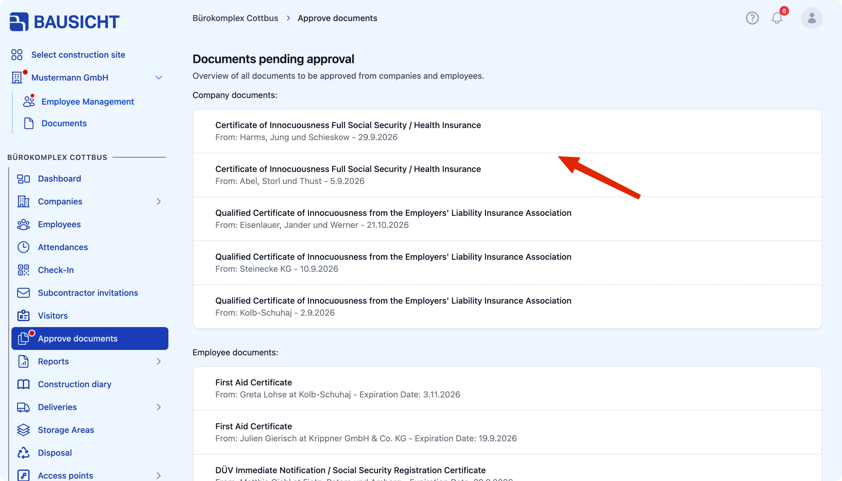 Open a submitted document from the list