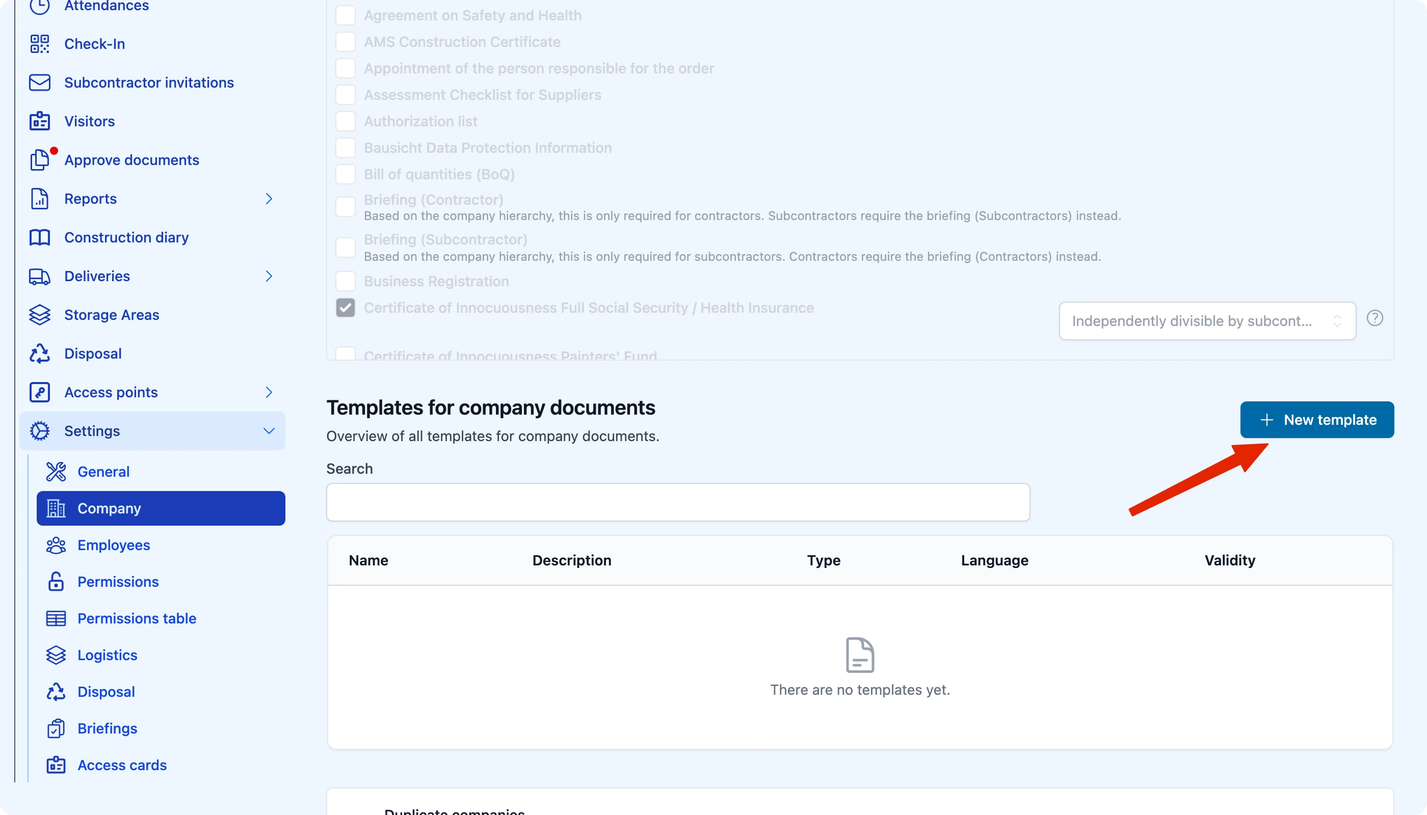 The βNew templateβ button