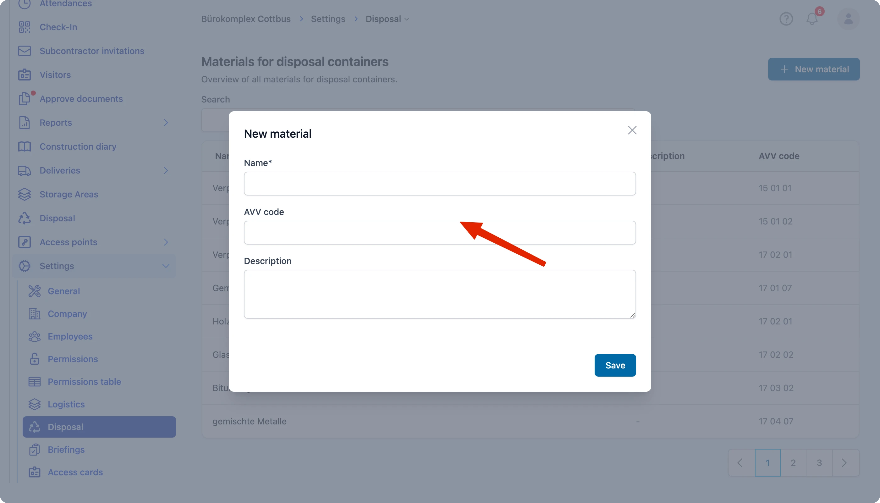 Enter name, AVV code and description
