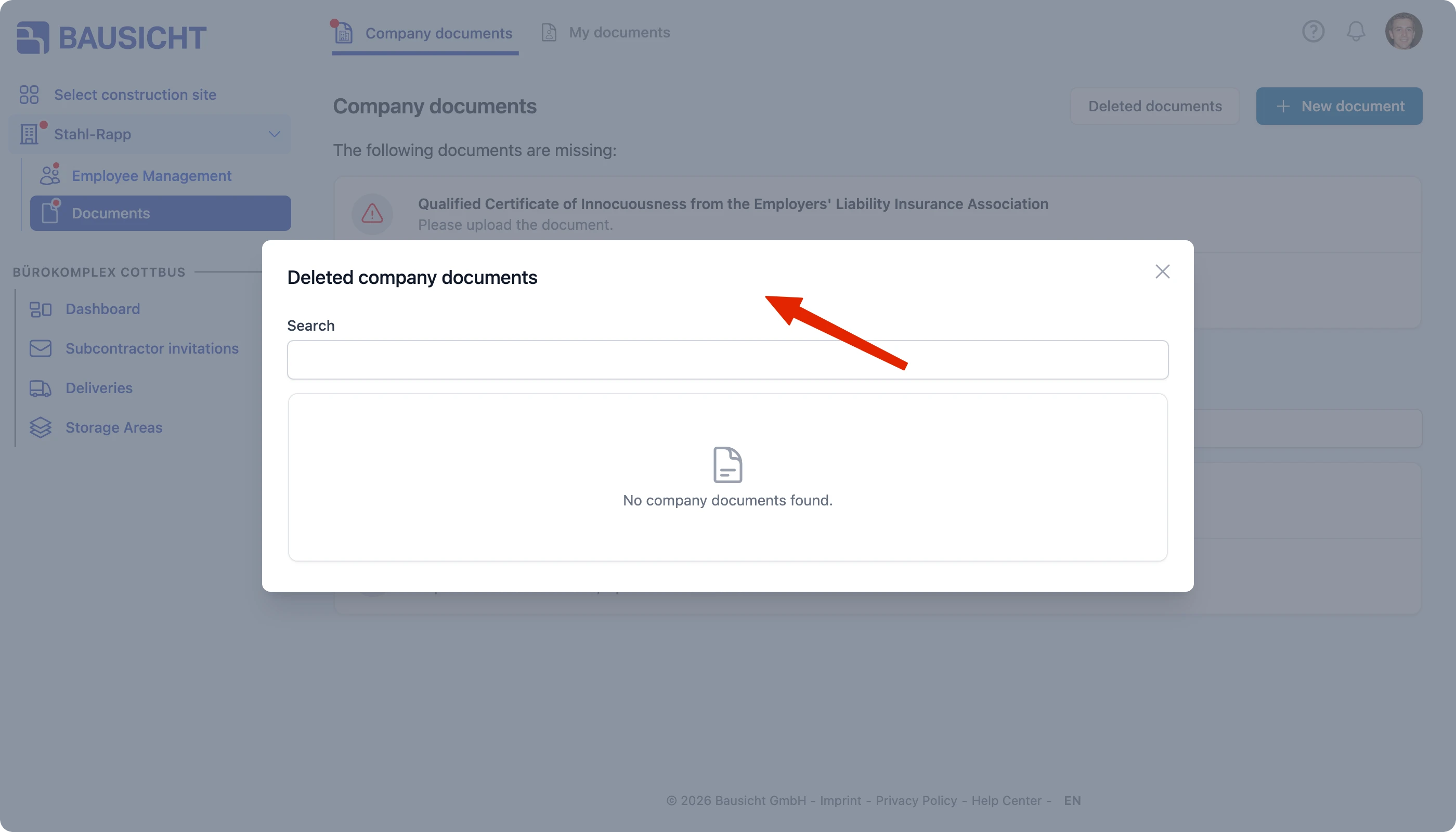 Overview of the deleted company documents