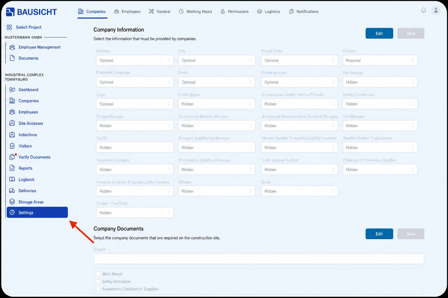 Settings navigation