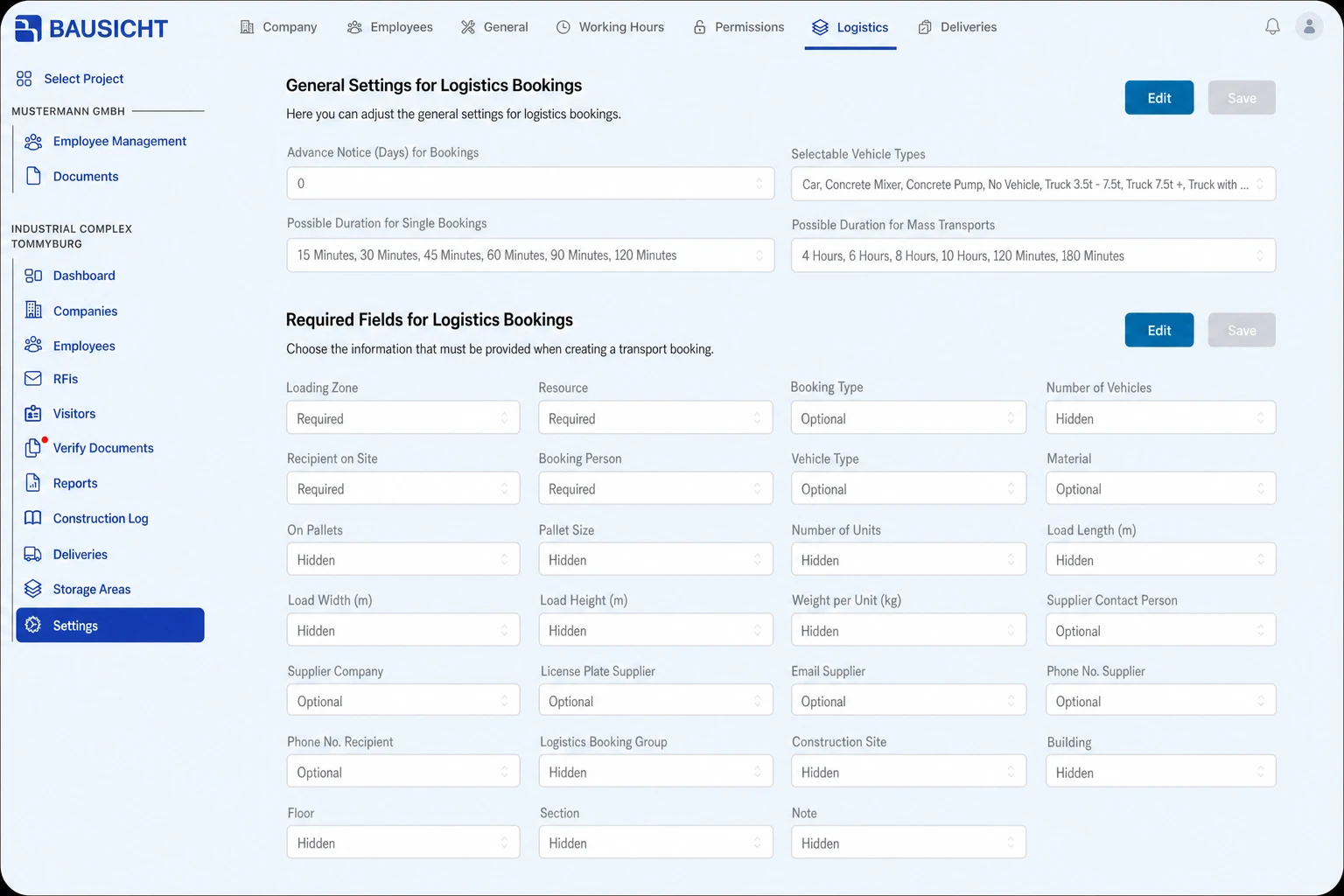 Select Logistics tab