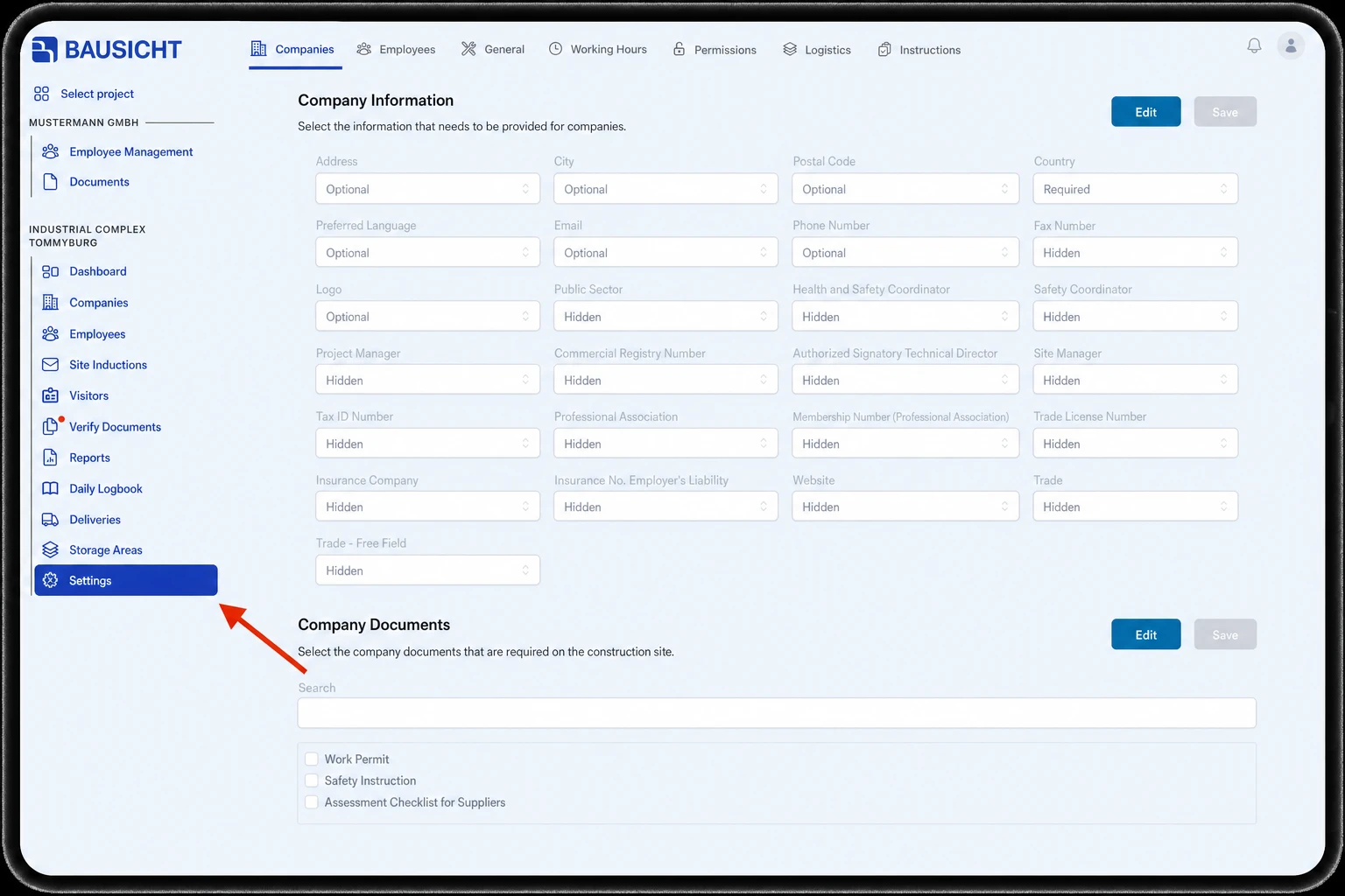 Settings navigation
