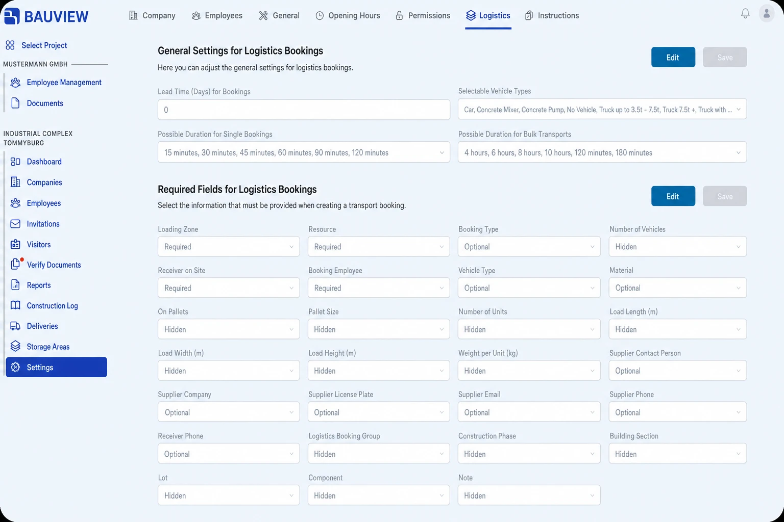 Select Logistics tab