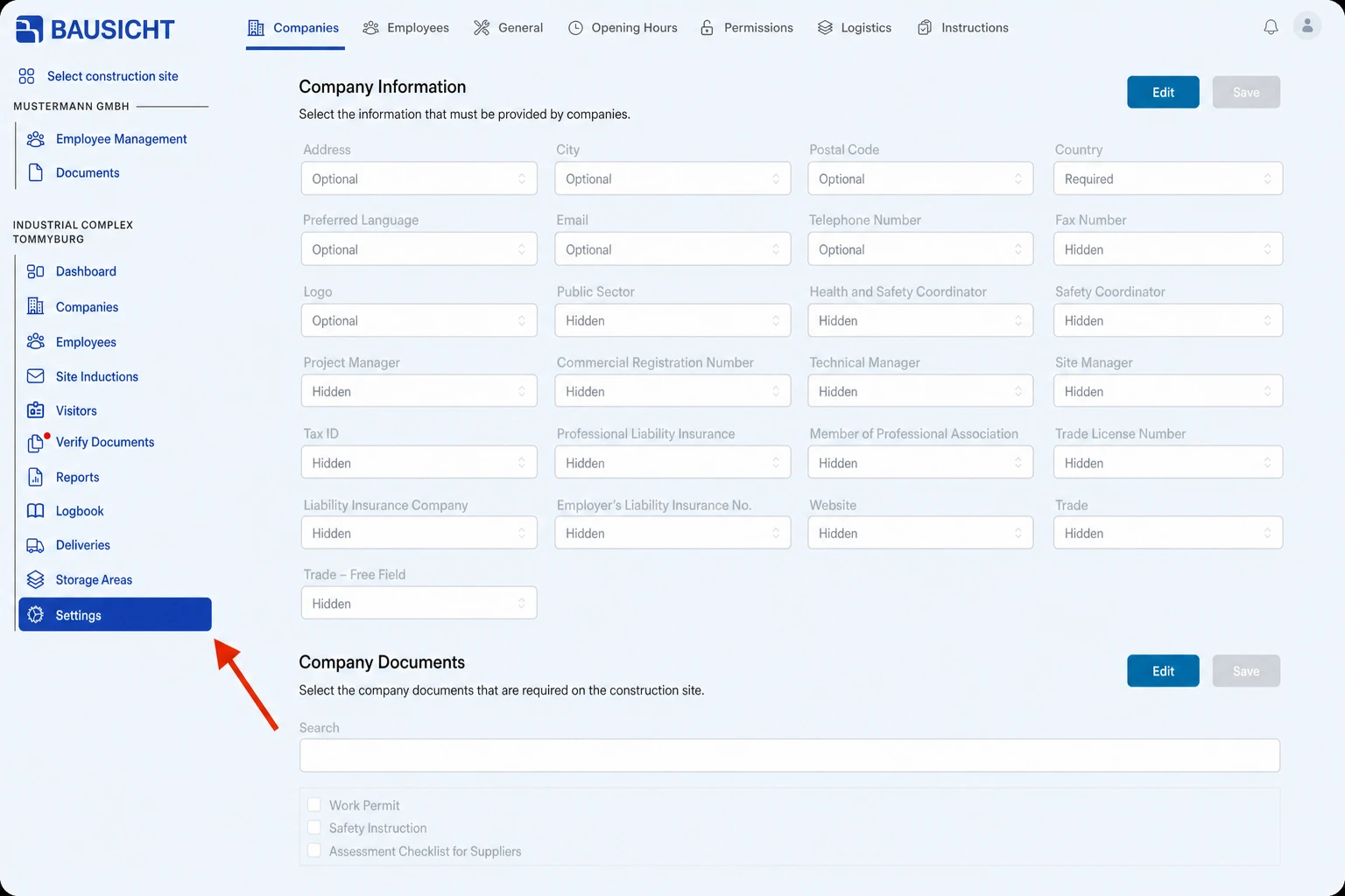 Settings navigation