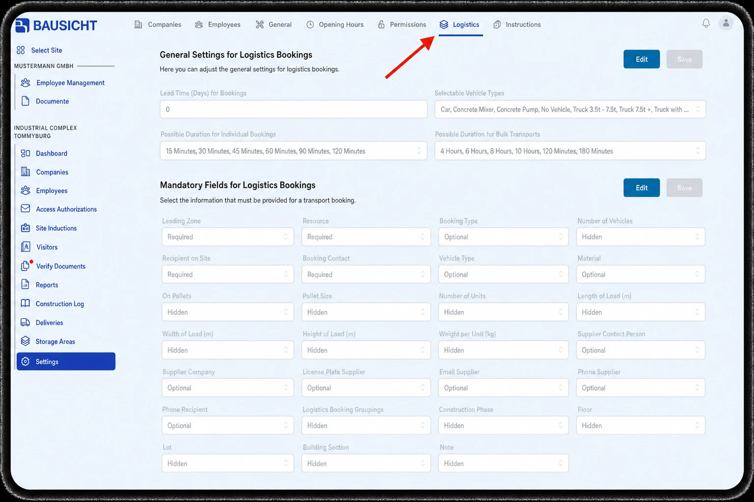 Select Logistics tab