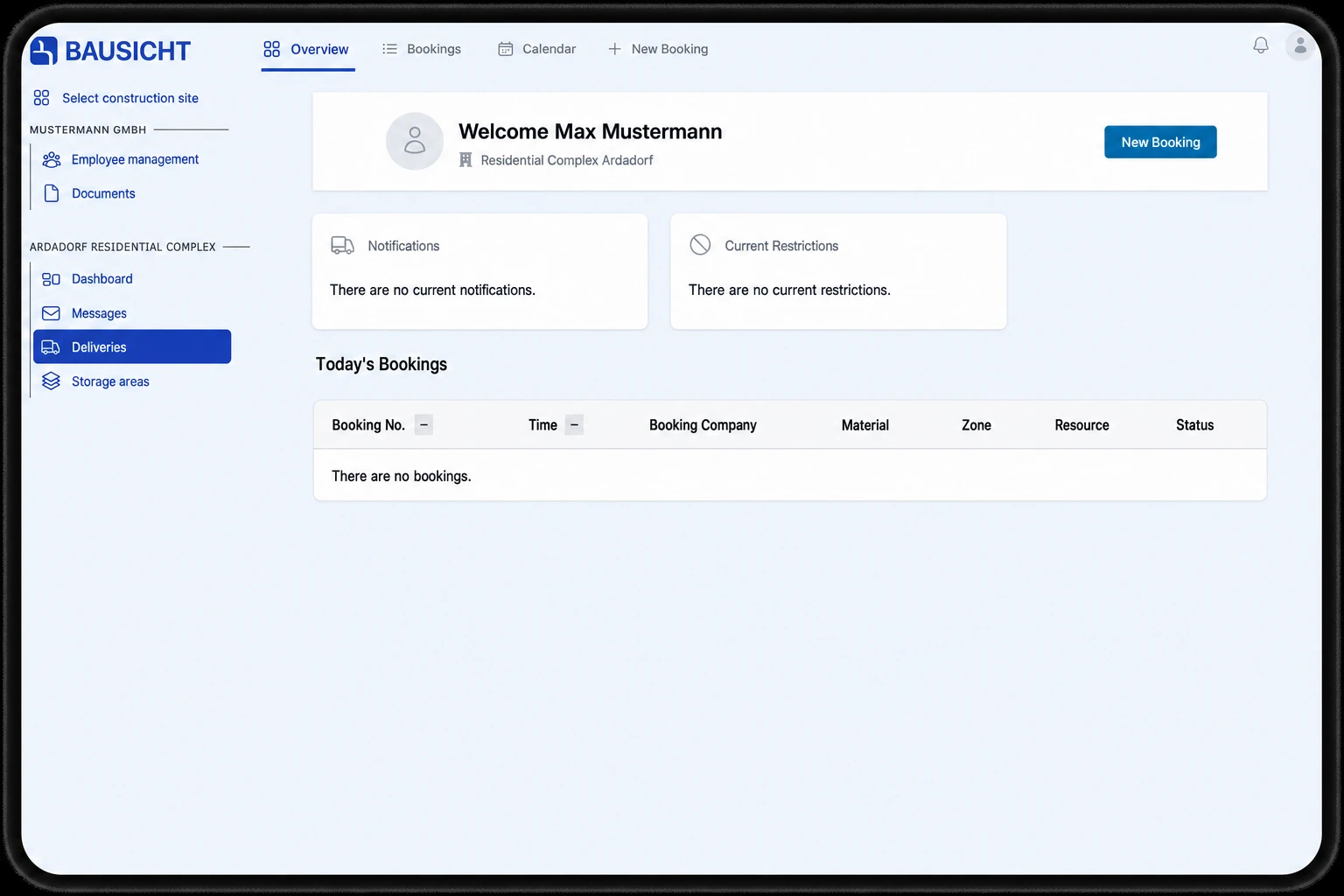 New booking tab