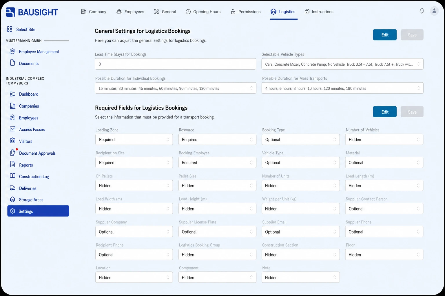 Select Logistics tab