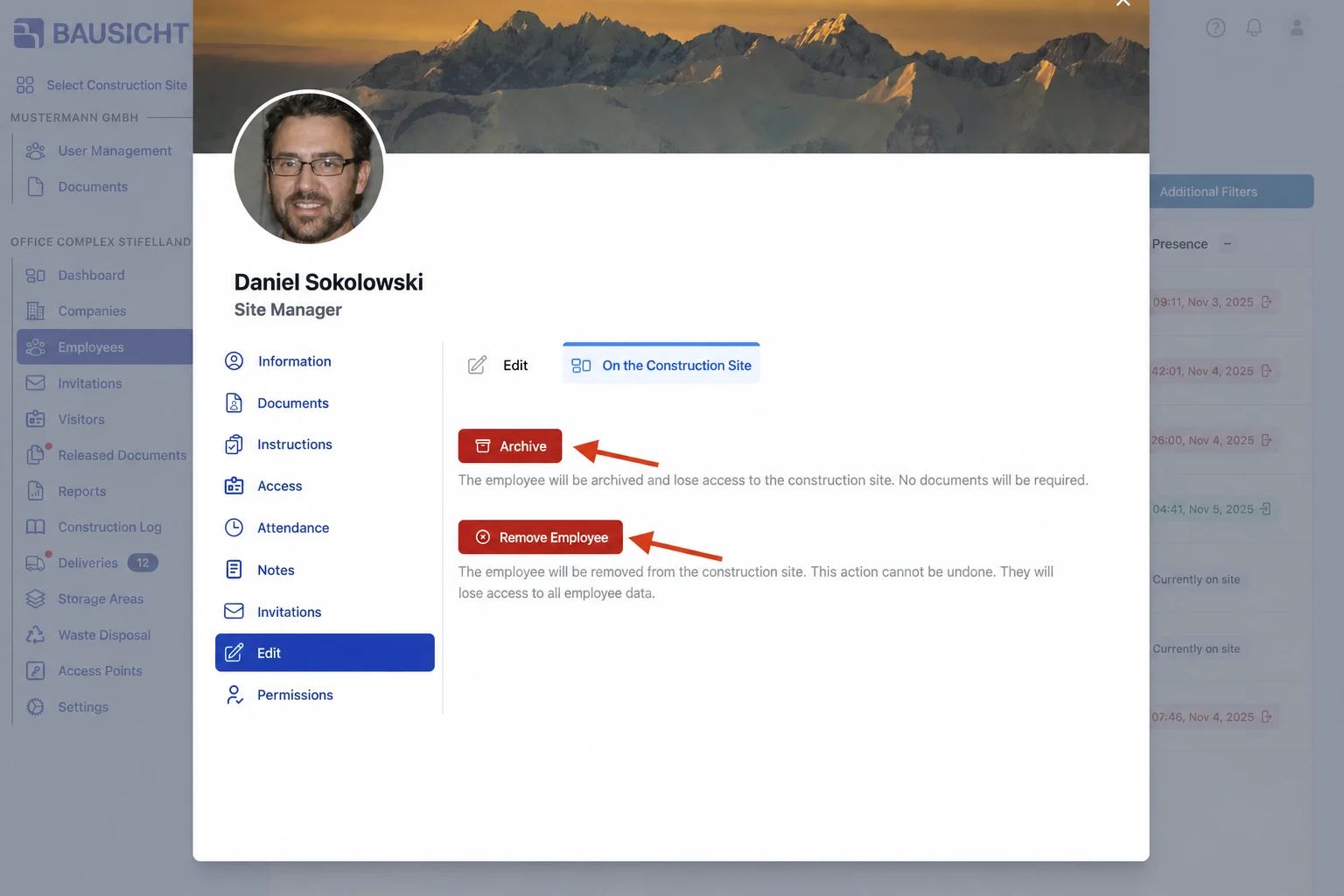 Archive or remove employee
