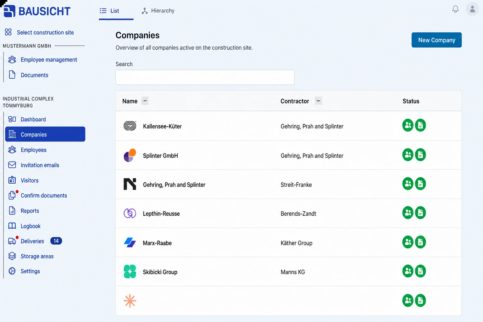 Open Companies navigation