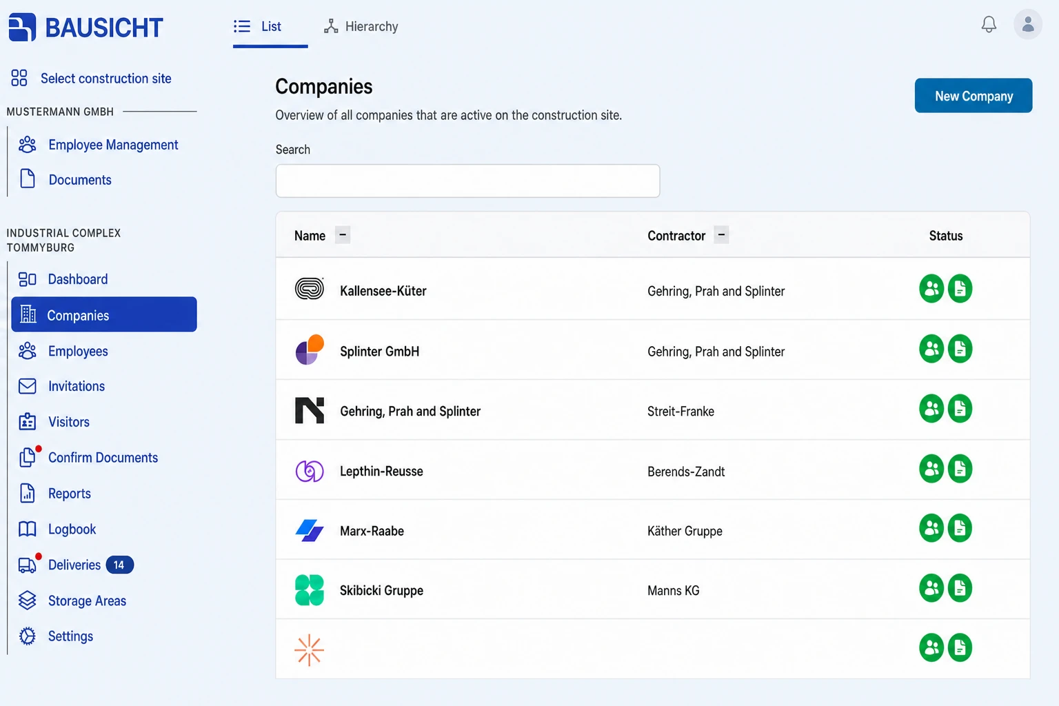 Open Companies navigation