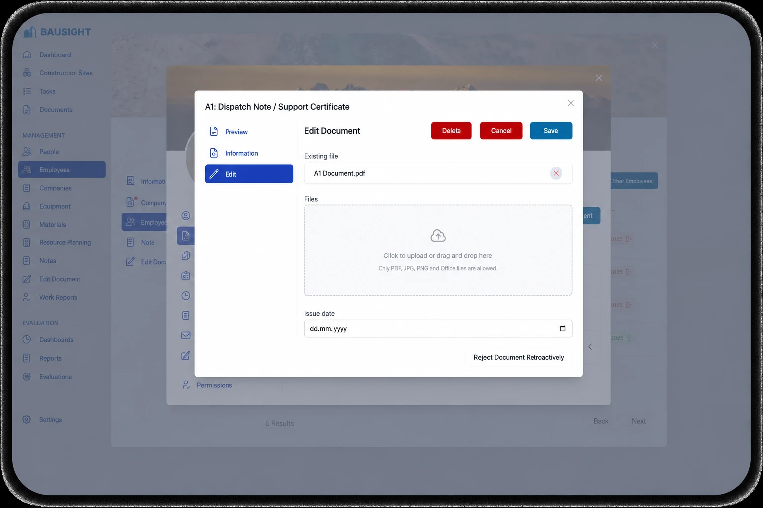Delete employee document