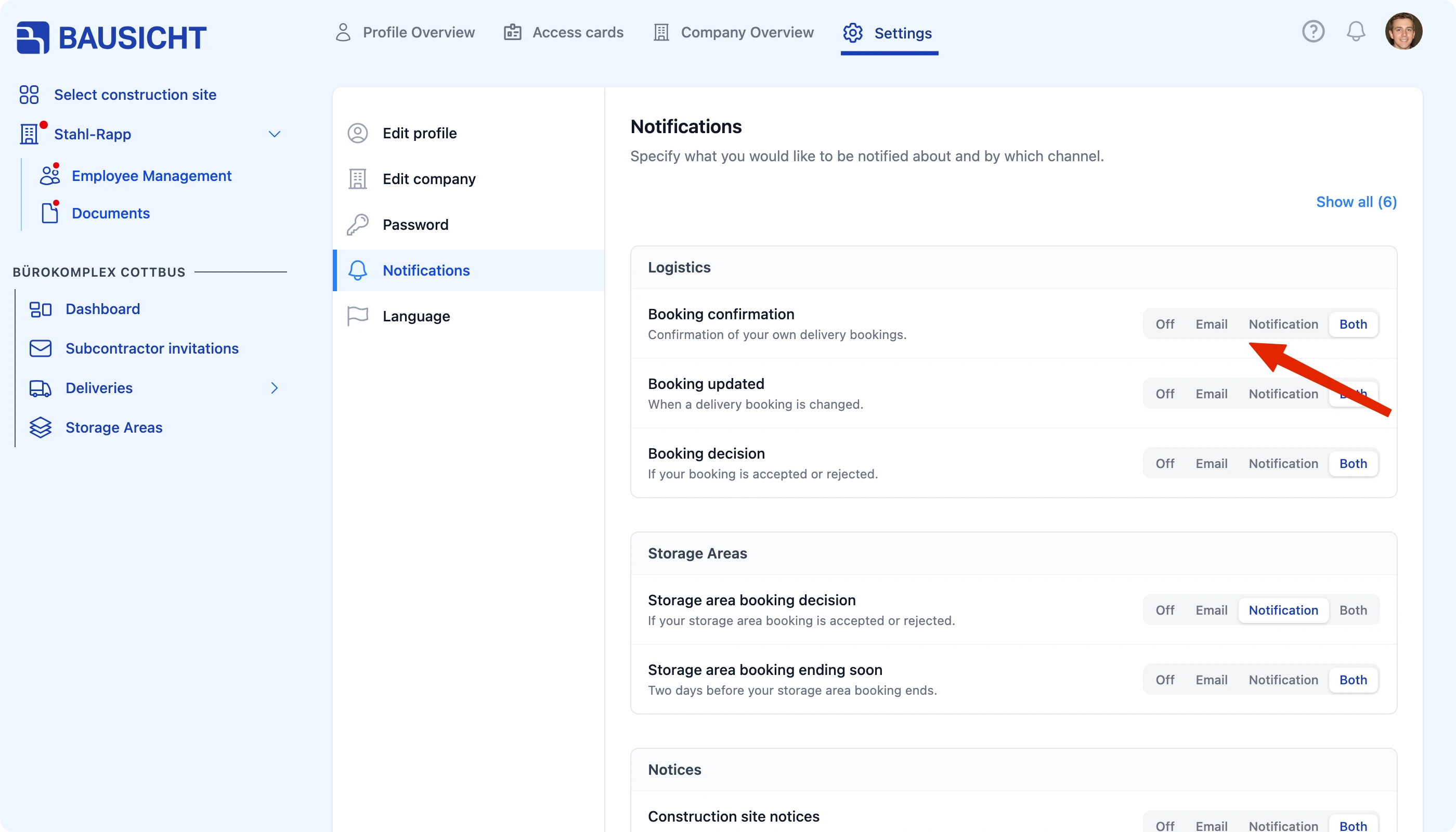 Overview of the notifications with Email and Notification