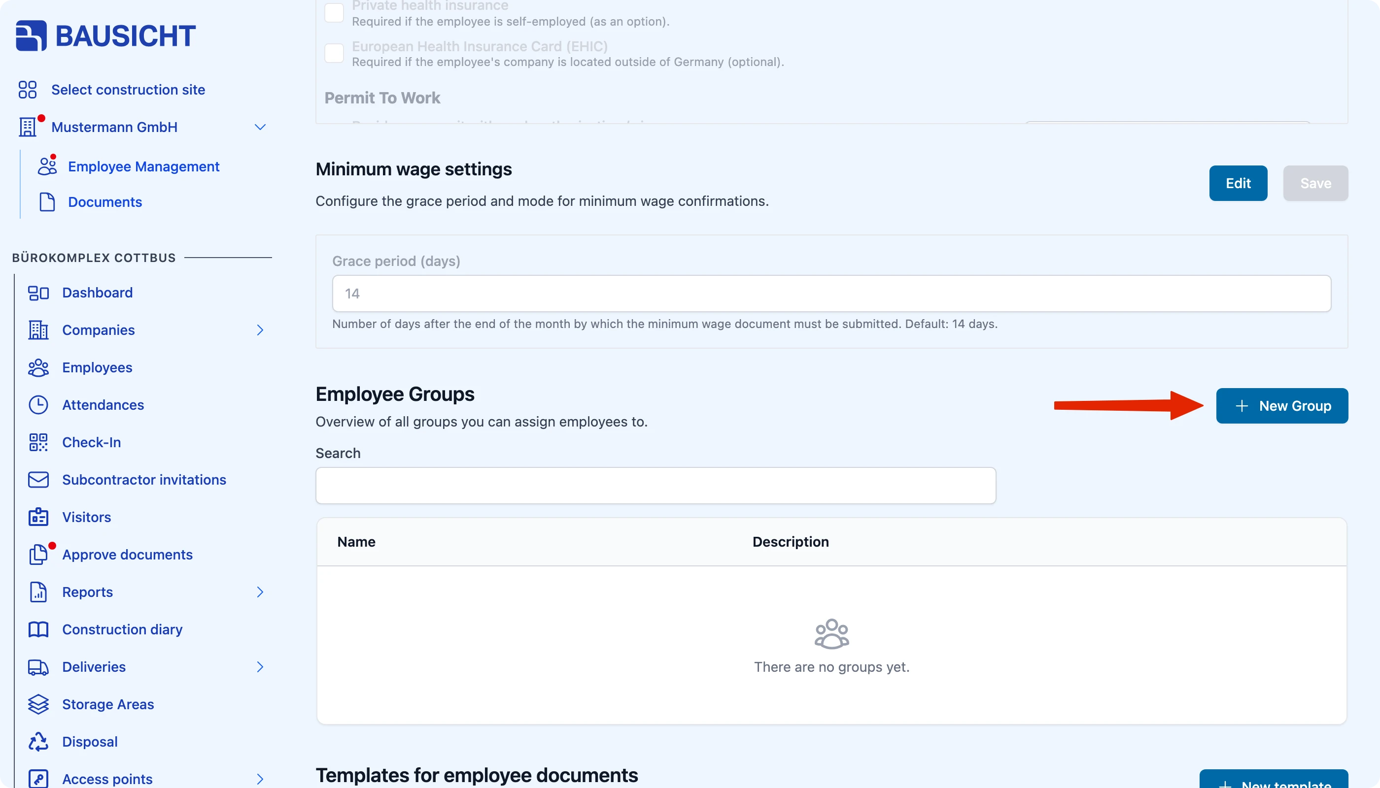 The “Employee groups” section in Settings under Employees