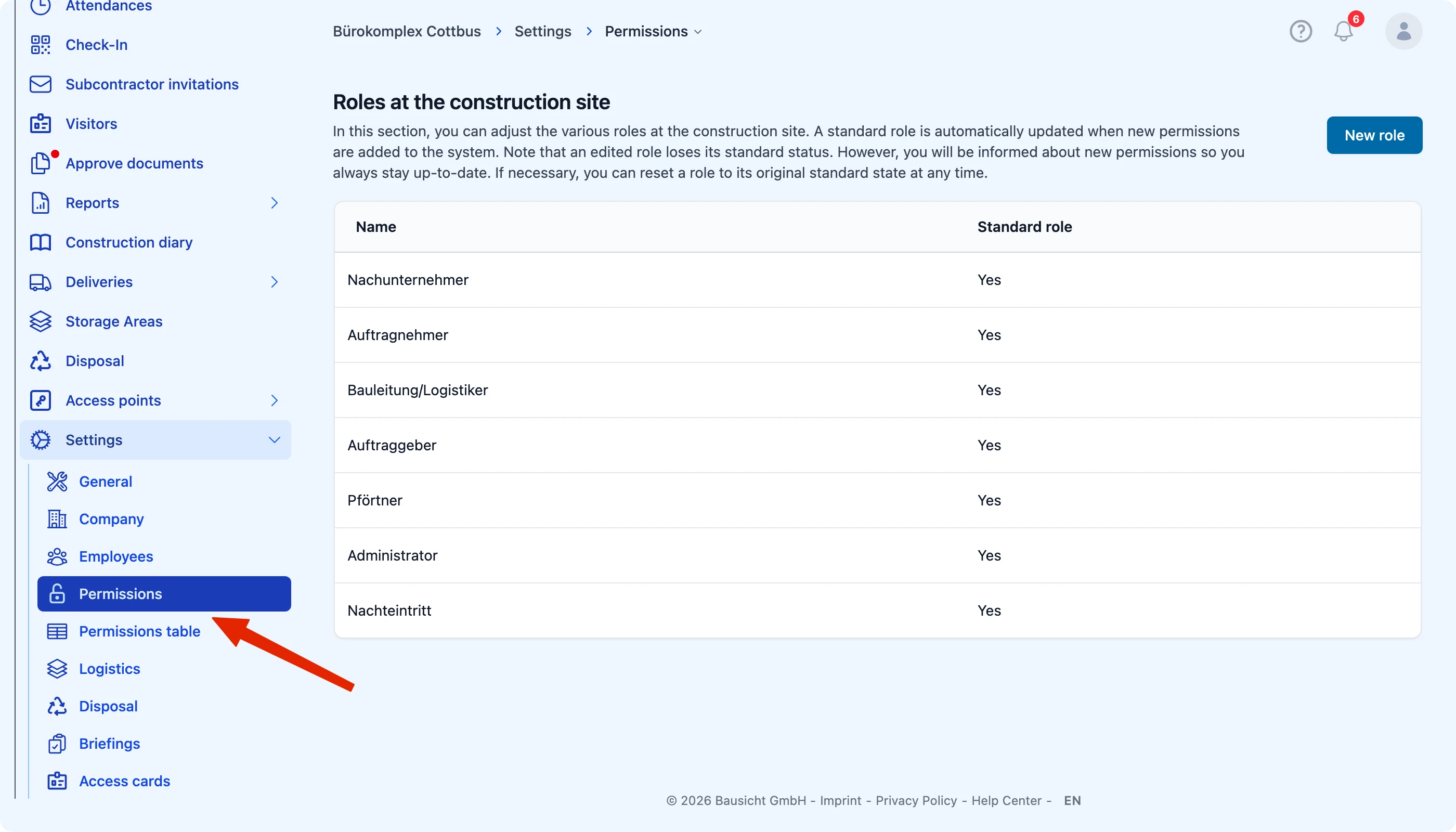 Open Settings → Permissions (not the Permissions table)