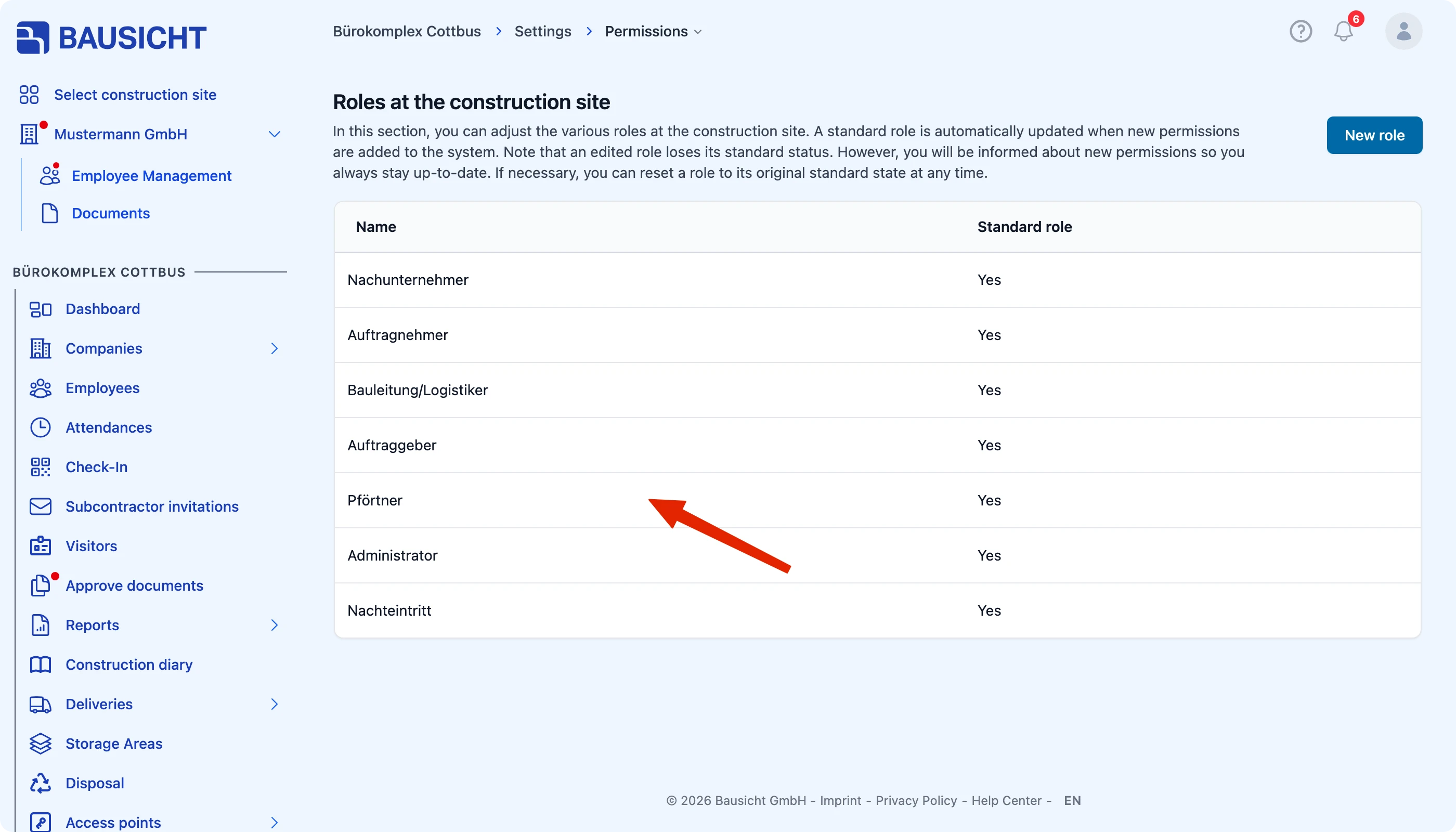 Settings → Permissions: click an existing role in the list
