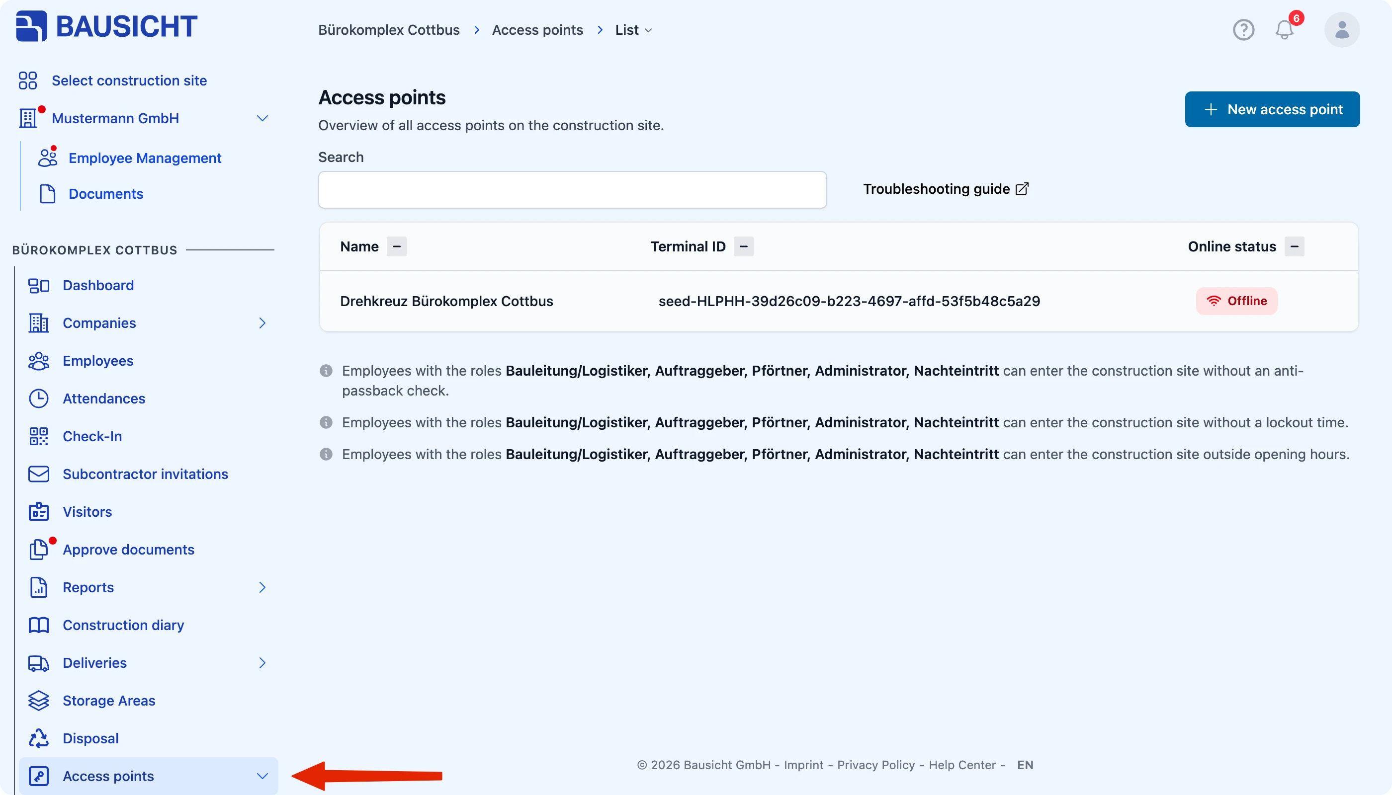 Open the Access points area in the left-hand navigation