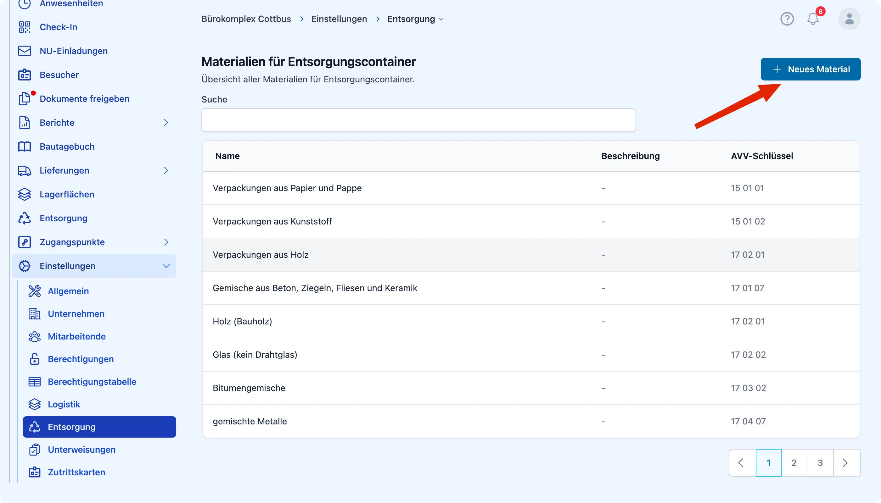 Schaltfläche „Neues Material“