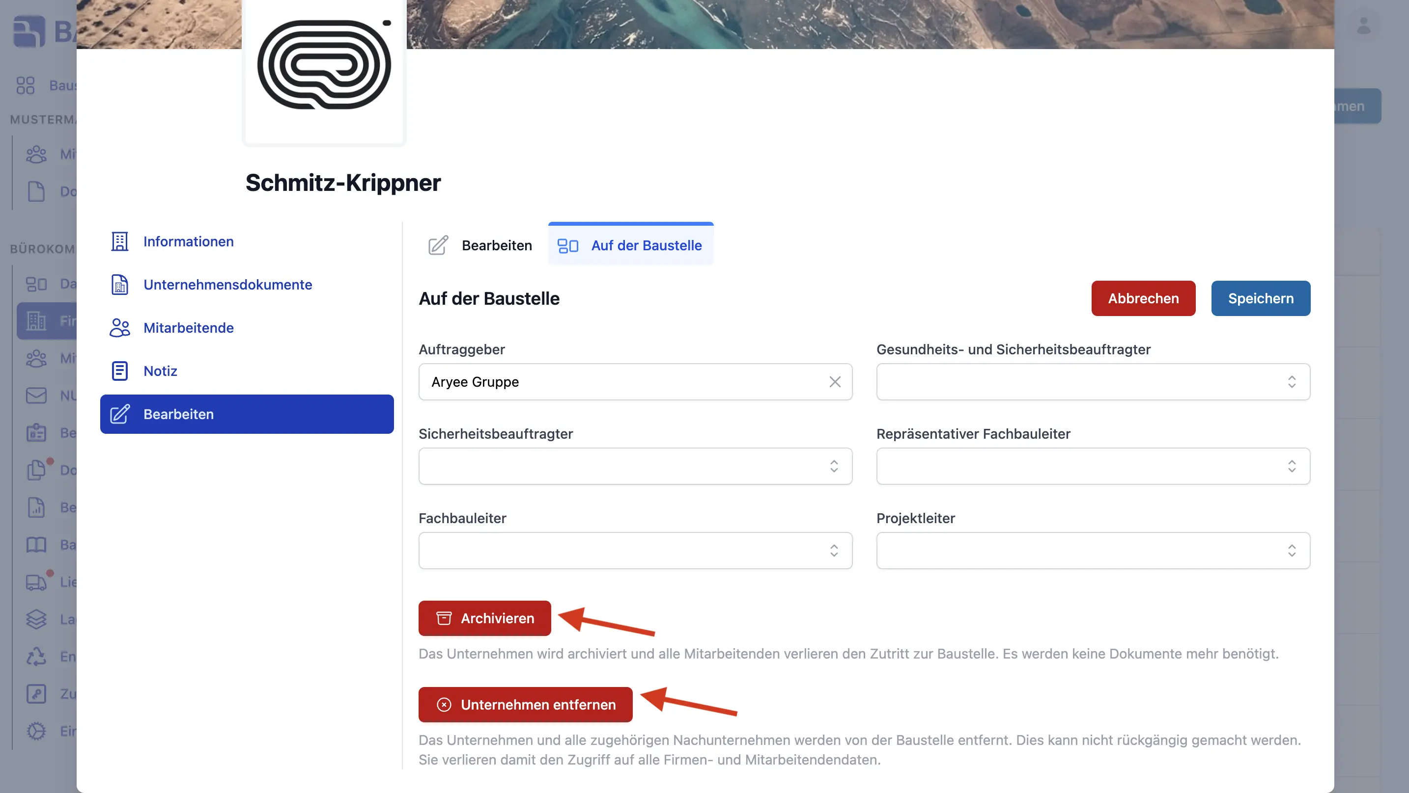 Firma archivieren oder entfernen