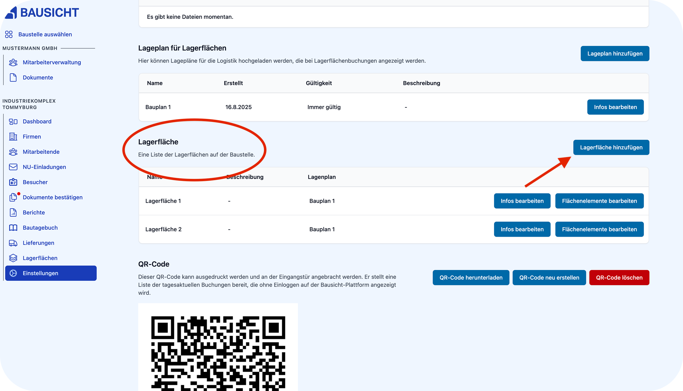 Lagerfläche Bereich
