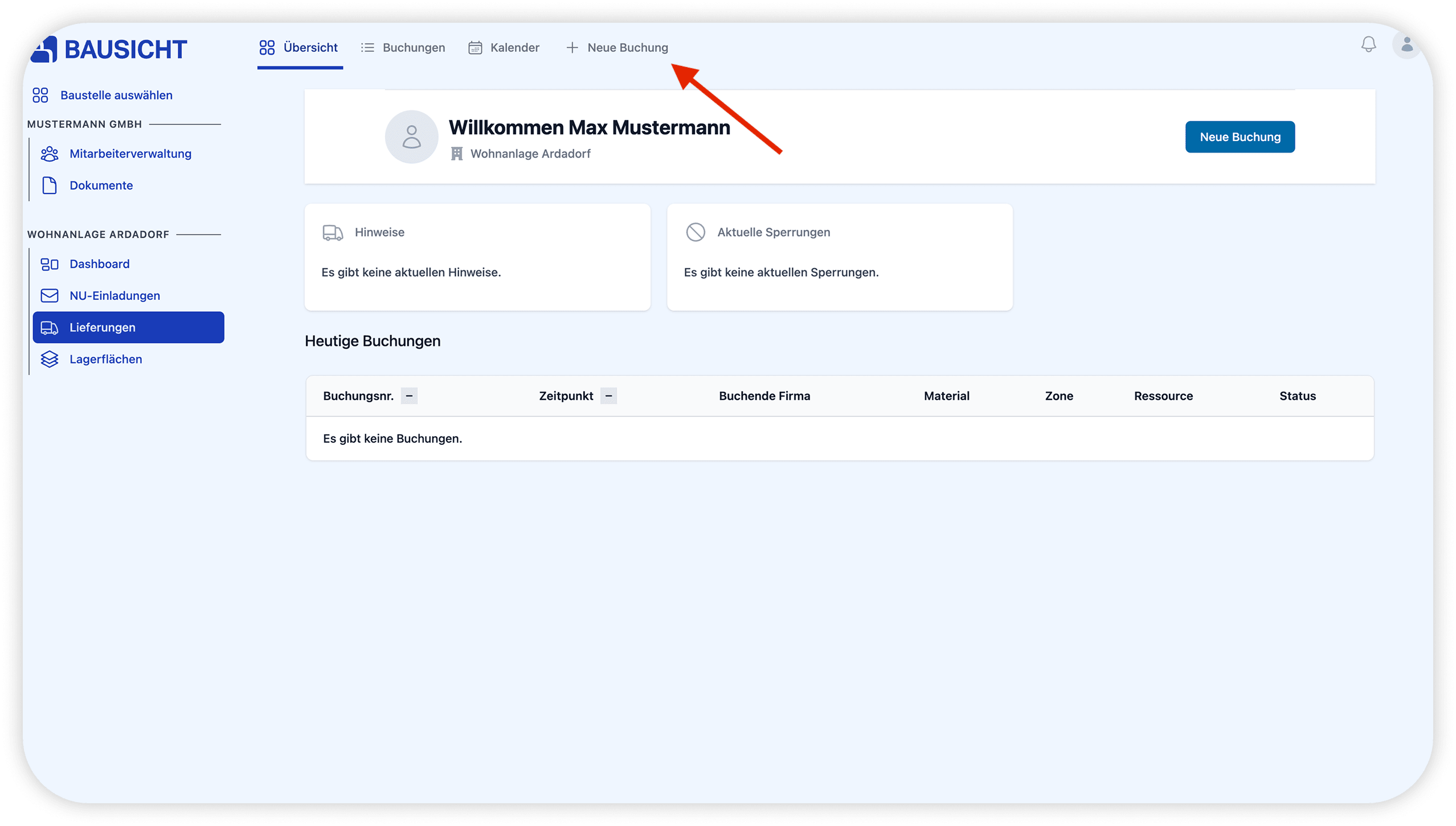 Neue Buchung Tab