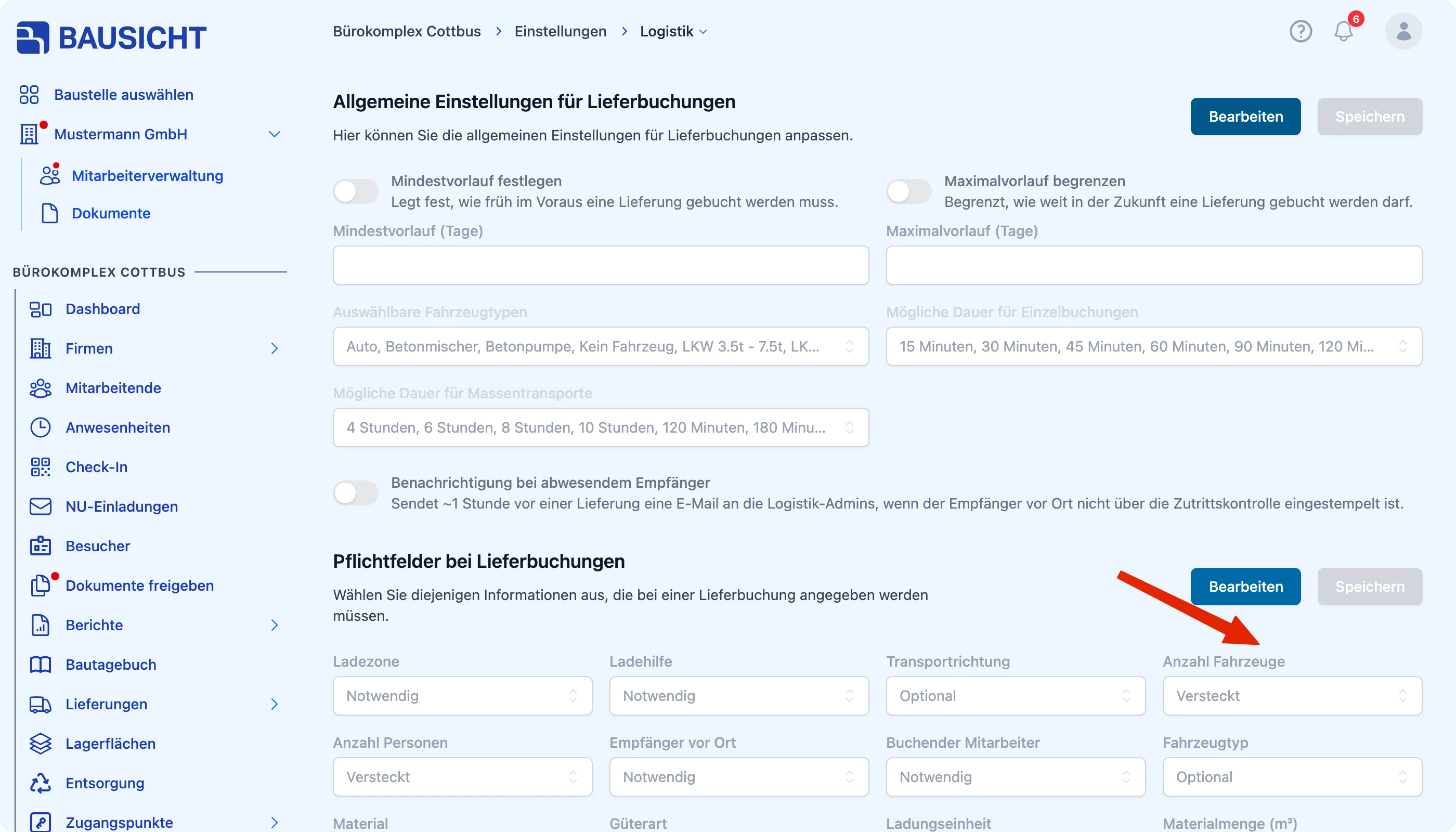 Pflichtfeld “Anzahl Lieferungen” in den Pflichtfeldern für Lieferbuchungen