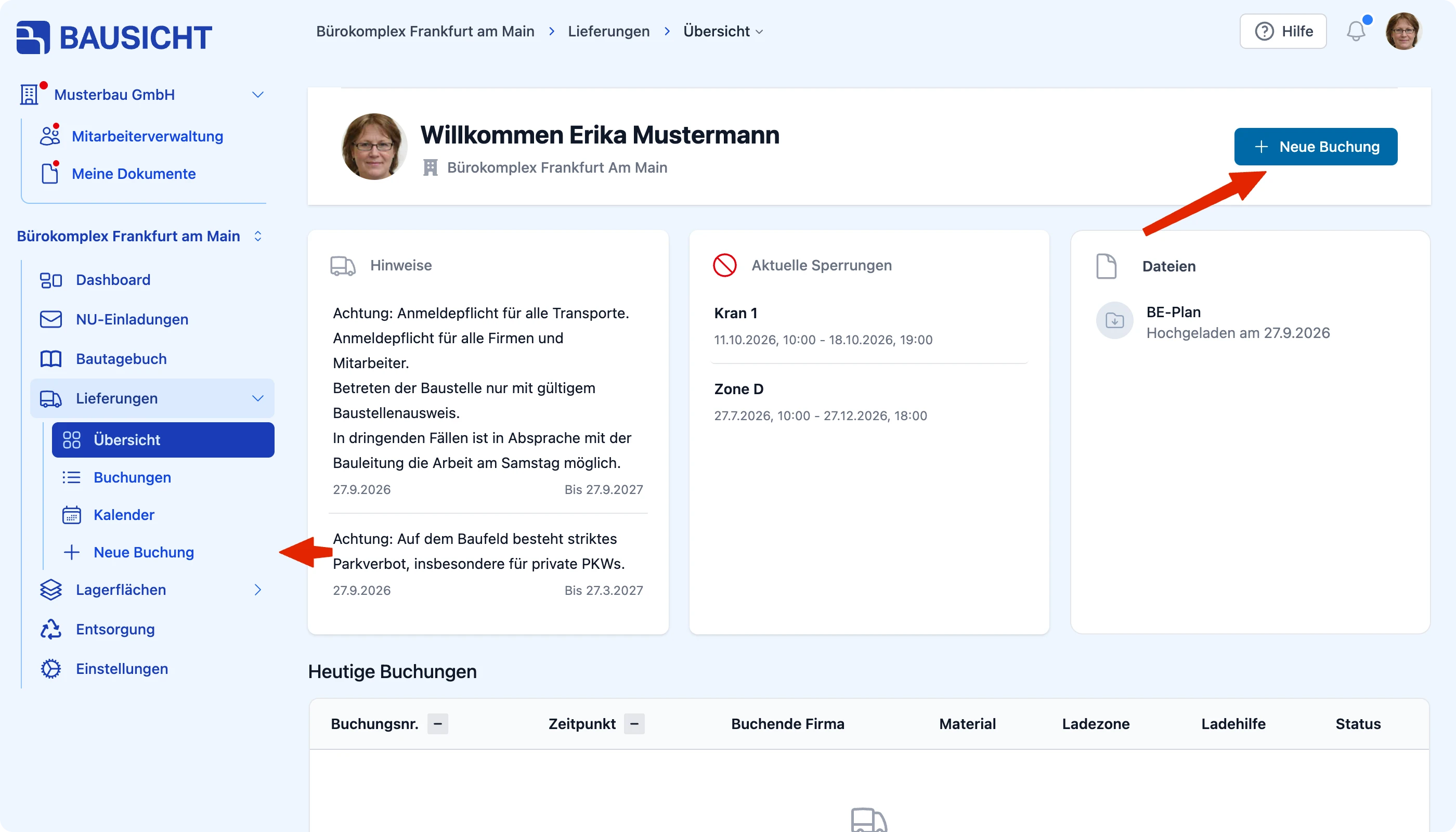 Button Neue Buchung