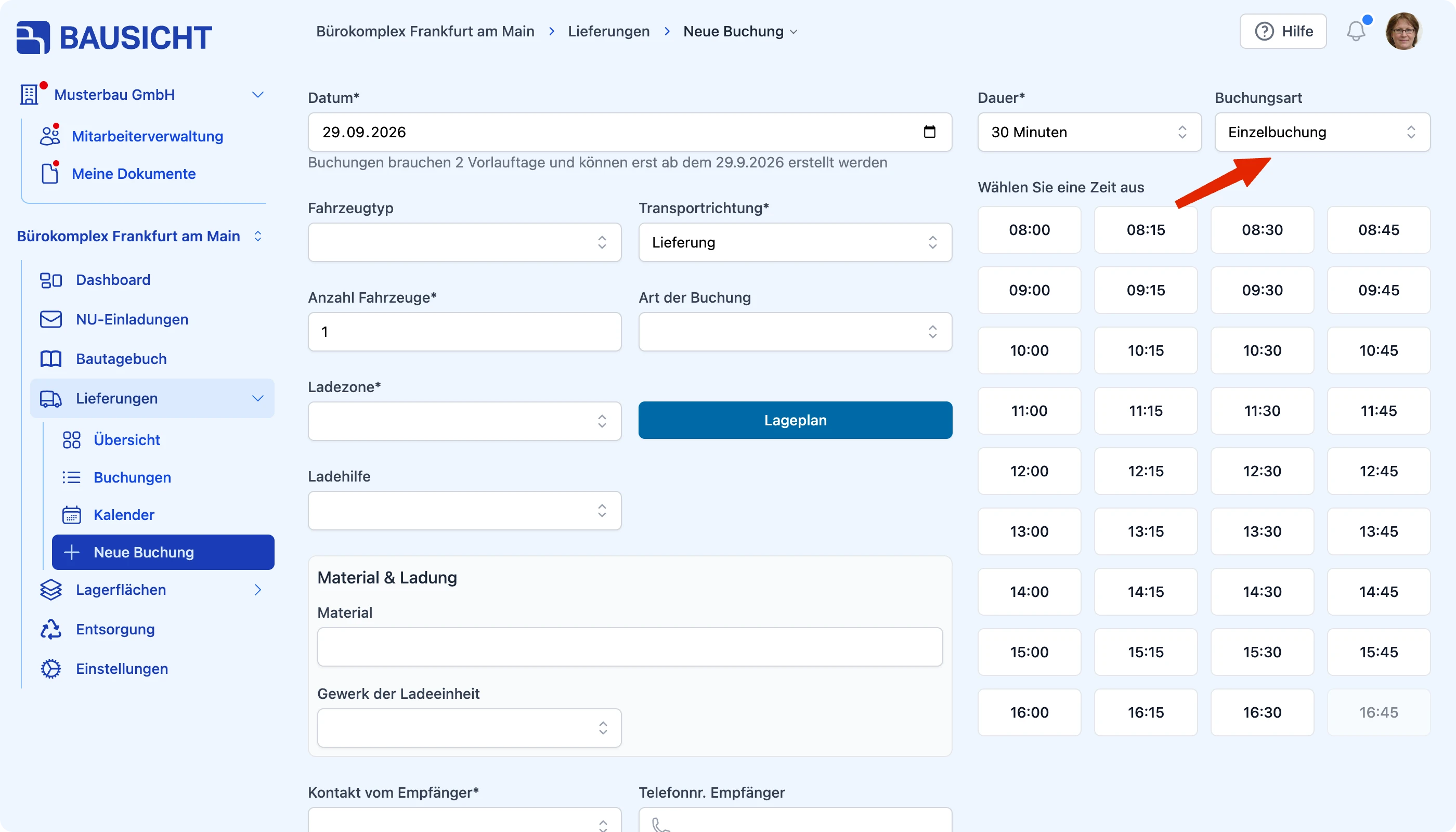 Lieferdaten eintragen