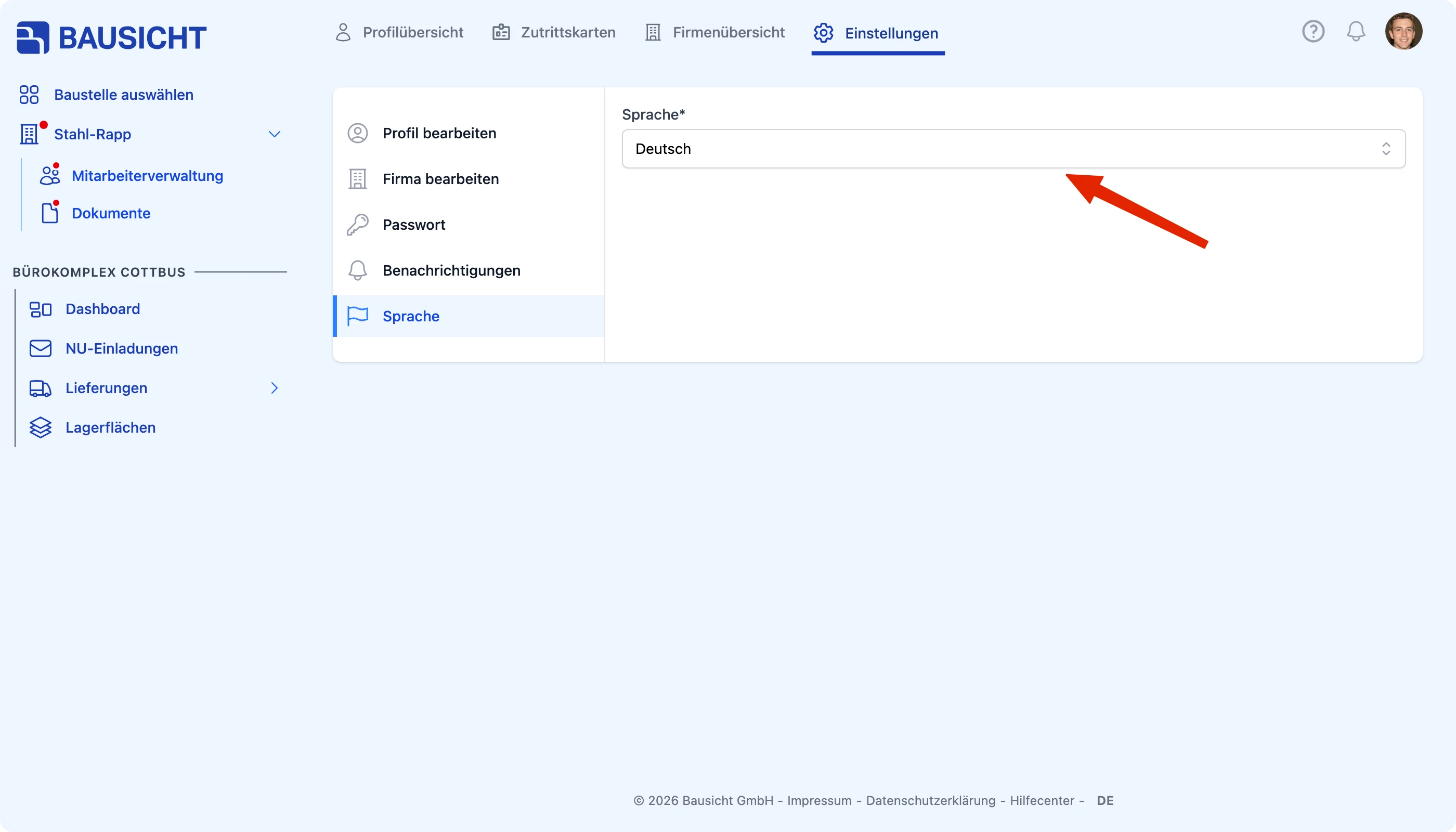 Sprache der Oberfläche auswählen