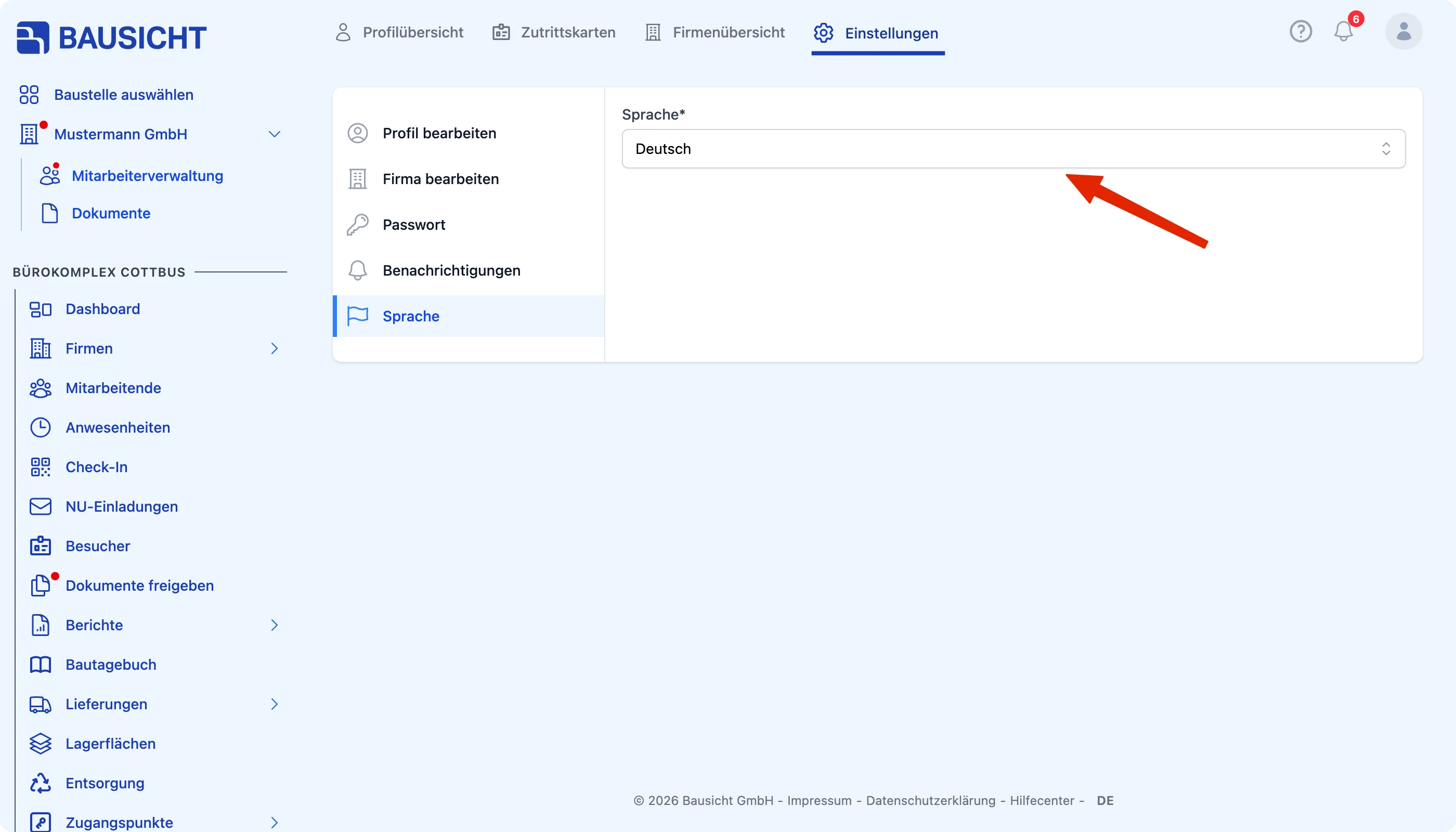 Sprache der Oberfläche auswählen