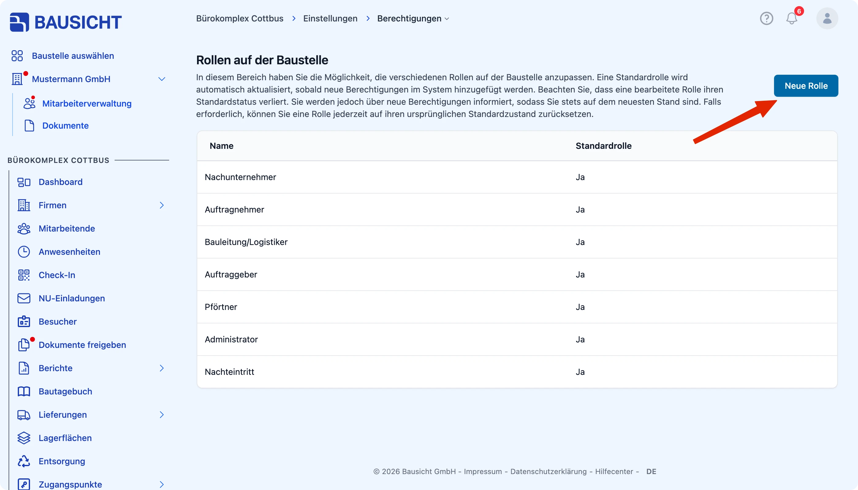 Oben rechts über „Neue Rolle“ eine neue Rolle anlegen