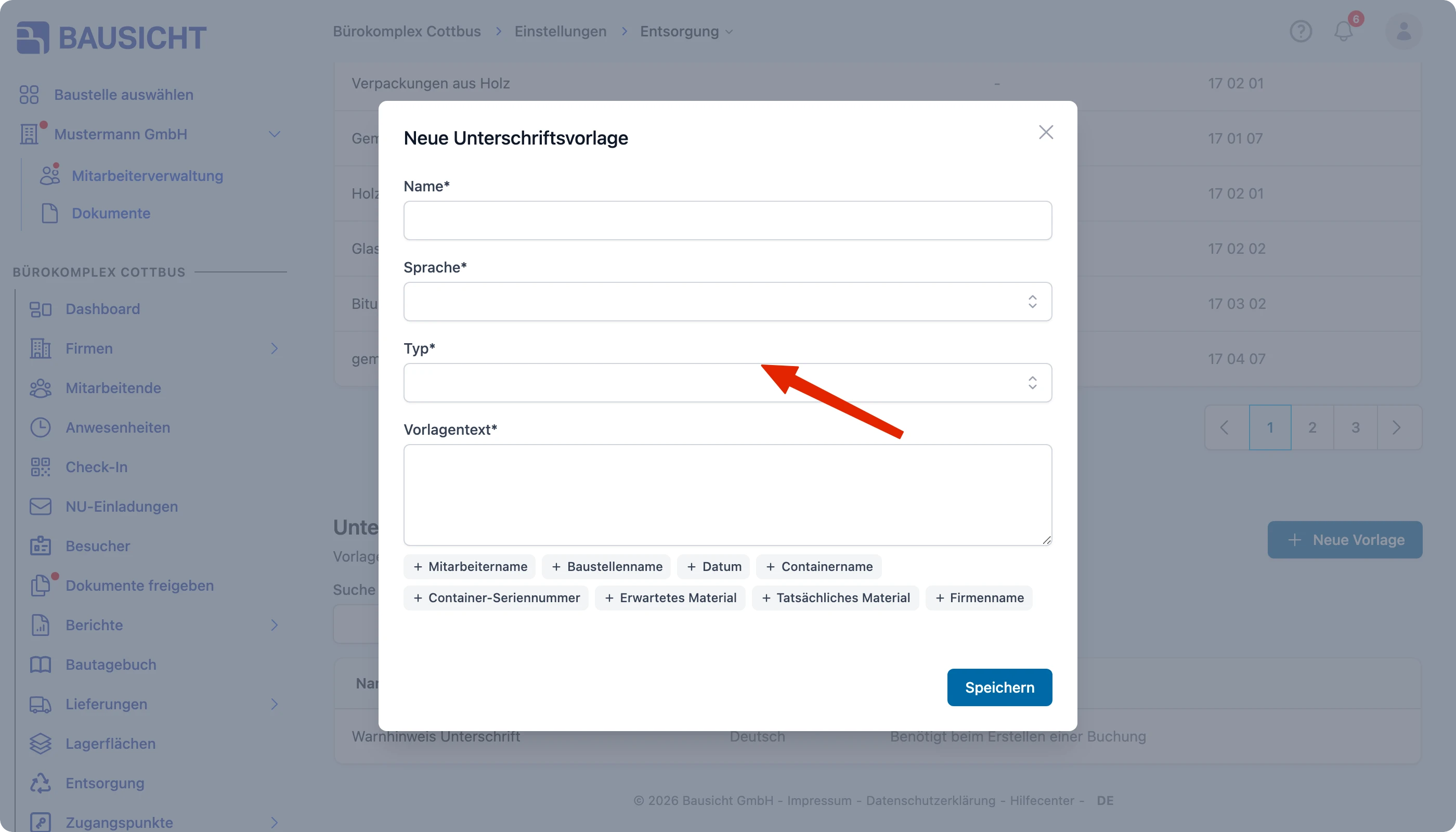 Unterschriftsvorlage für die Entsorgung