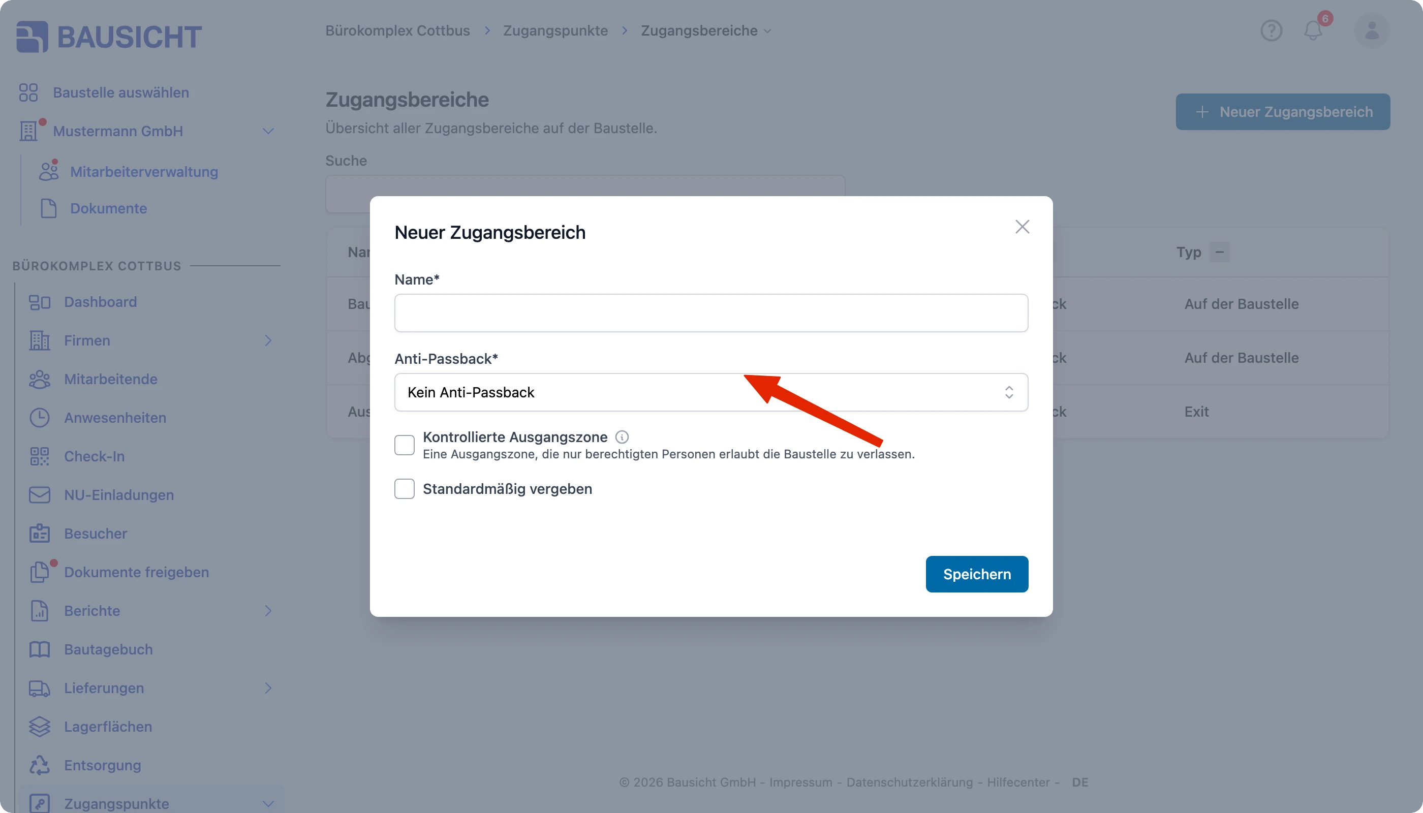 Zugangsbereich konfigurieren